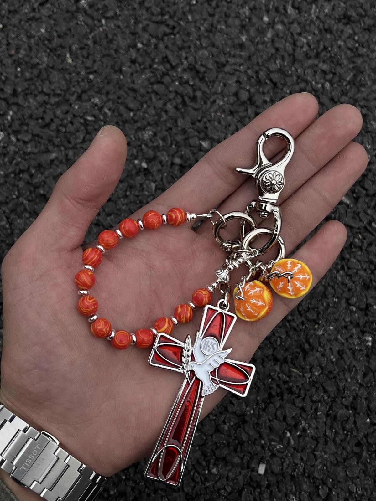 Jewelry Red Orange Tropical Keychain, y2k Keychain Size ONE SIZE - 1 Thumbnail