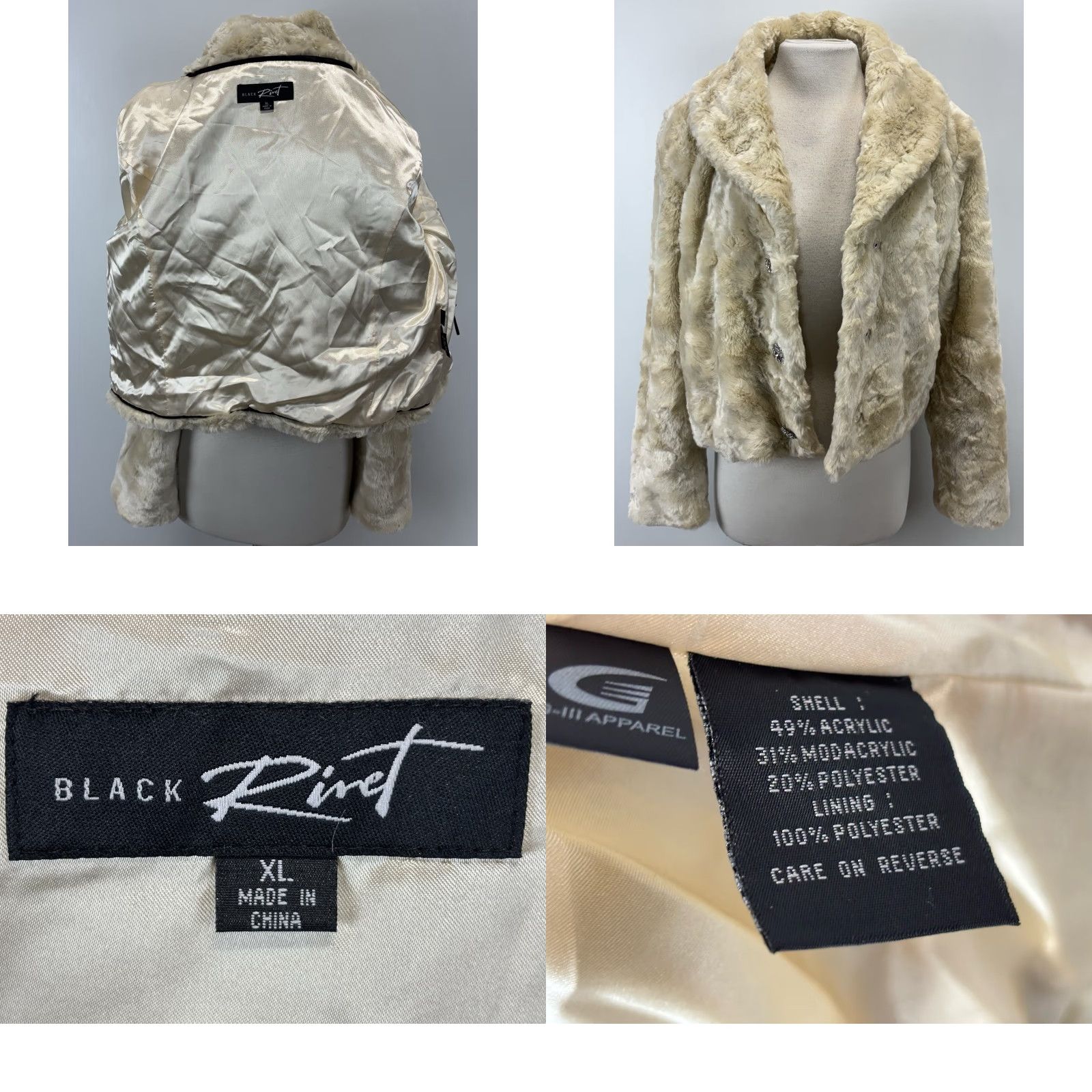 Vintage VINTAGE Black Rivet Jacket Women XL Beige Faux Fur Lined Rhinestone Buttons 60s Look Size XL / US 12-14 / IT 48-50 - 8 Thumbnail