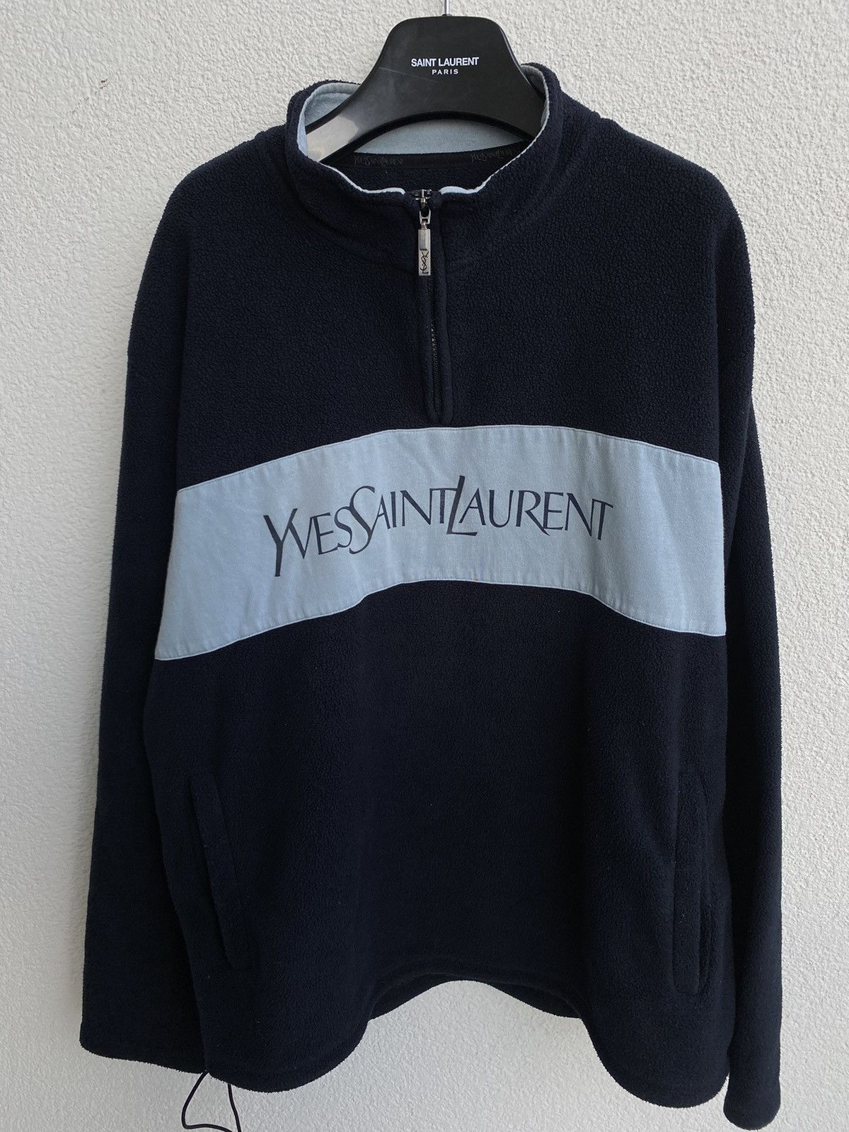 Yves Saint Laurent Fleece Big Logo YSL Sweatshirt 1/4 Zip YSL Sweater Size US XL / EU 56 / 4 - 1 Thumbnail