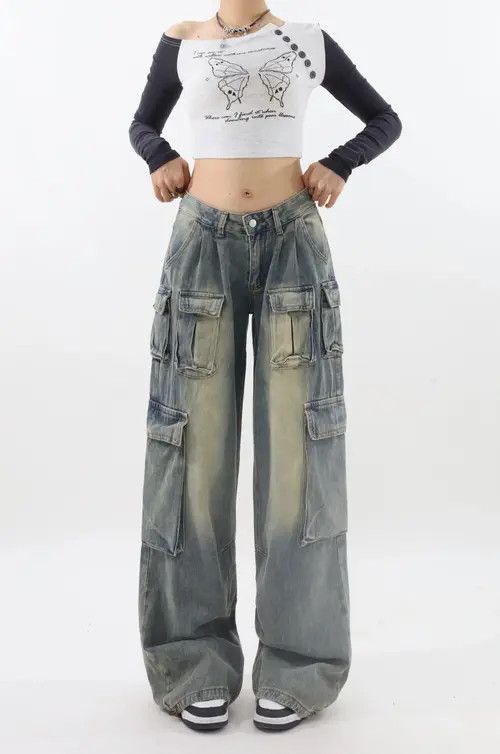 Jean Retro Low Waist Cargo Jeans Size 32" / US 10 / IT 46 - 3 Thumbnail