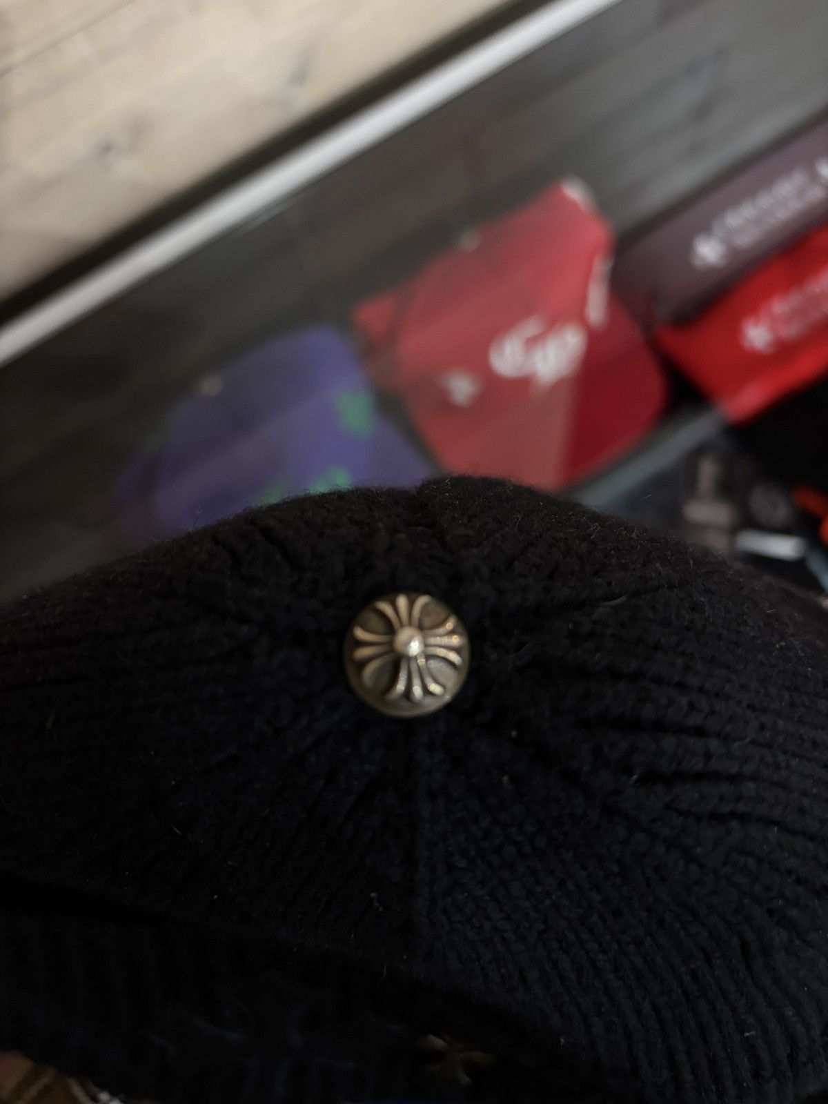 Chrome Hearts RARE CHROME HEARTS TRIPLE CROSS PATCH BEANIE W/ SILVER CROSS Size ONE SIZE - 2 Thumbnail