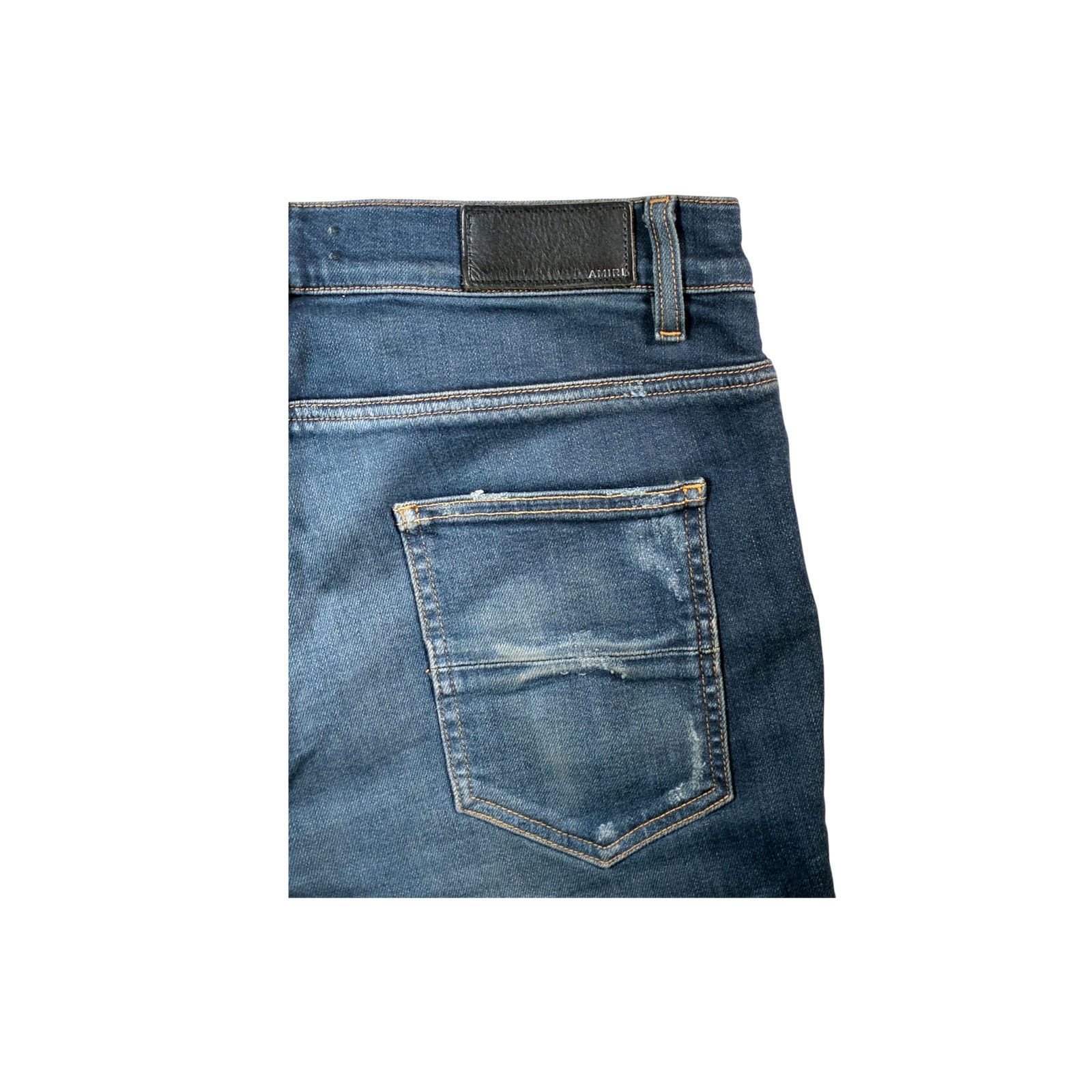Amiri Amiri OG Leather Patch Dark Wash & Black Jeans Size US 31 - 3 Thumbnail