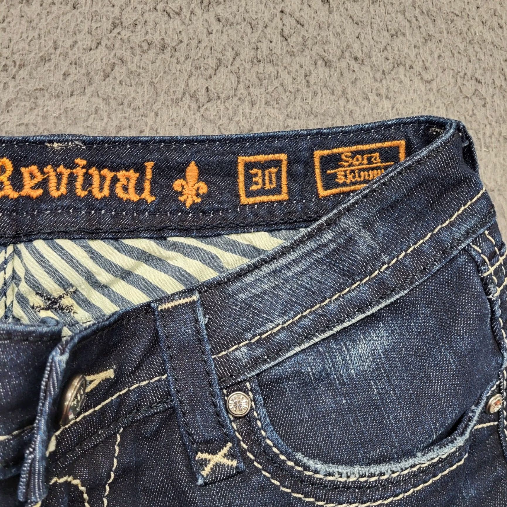 Vintage VINTAGE Rock Revival Sara Skinny Jeans Women's Size 30 Embroidered Flap Pockets 31x33.5 Blue Denim Slim 5-Pocket Womens Jeans Size 30" / US 8 / IT 44 - 5 Thumbnail