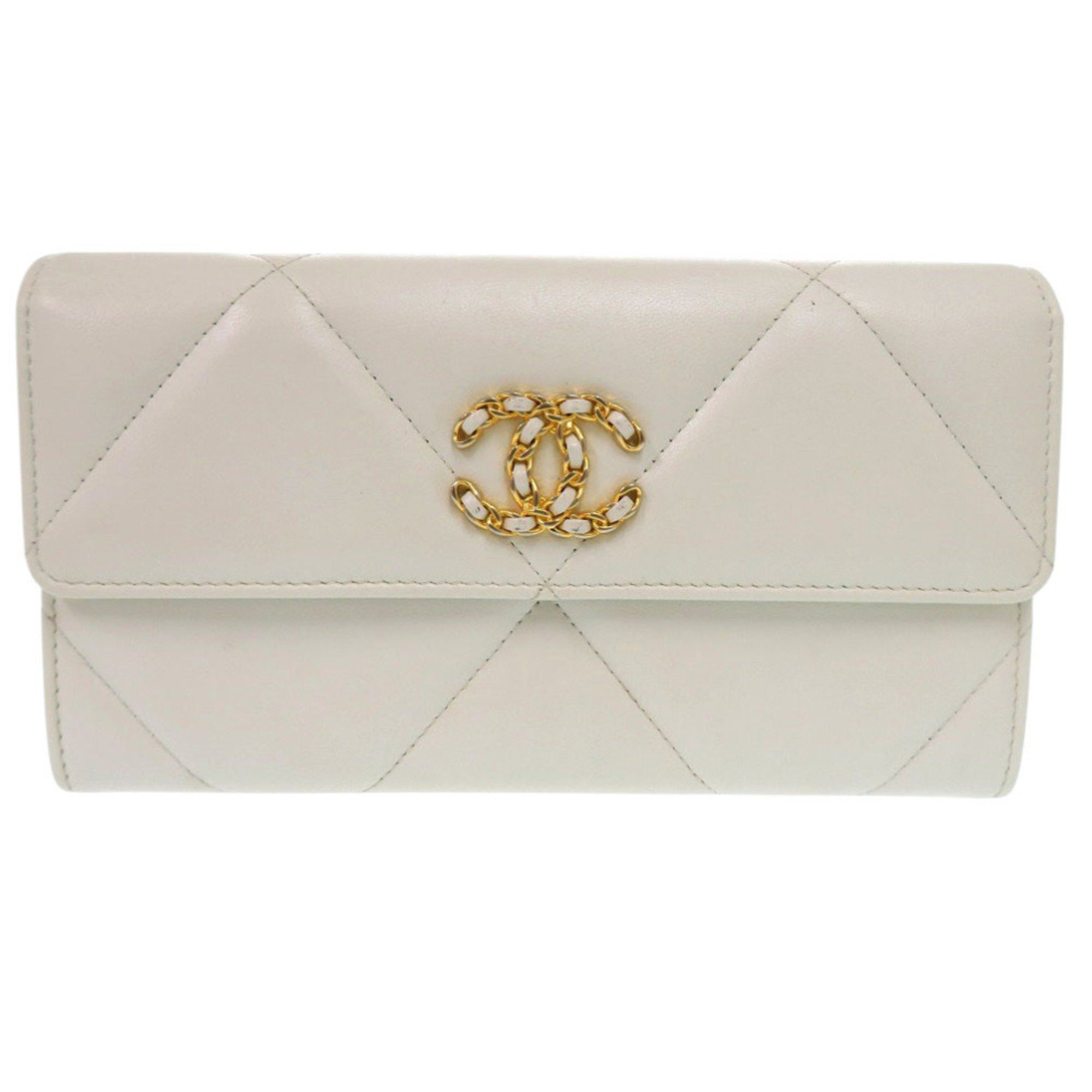 Chanel Chanel 19 AP0955 White Lambskin Coco Mark Long Wallet, 30 Series, White, 0766 Size ONE SIZE - 1 Thumbnail
