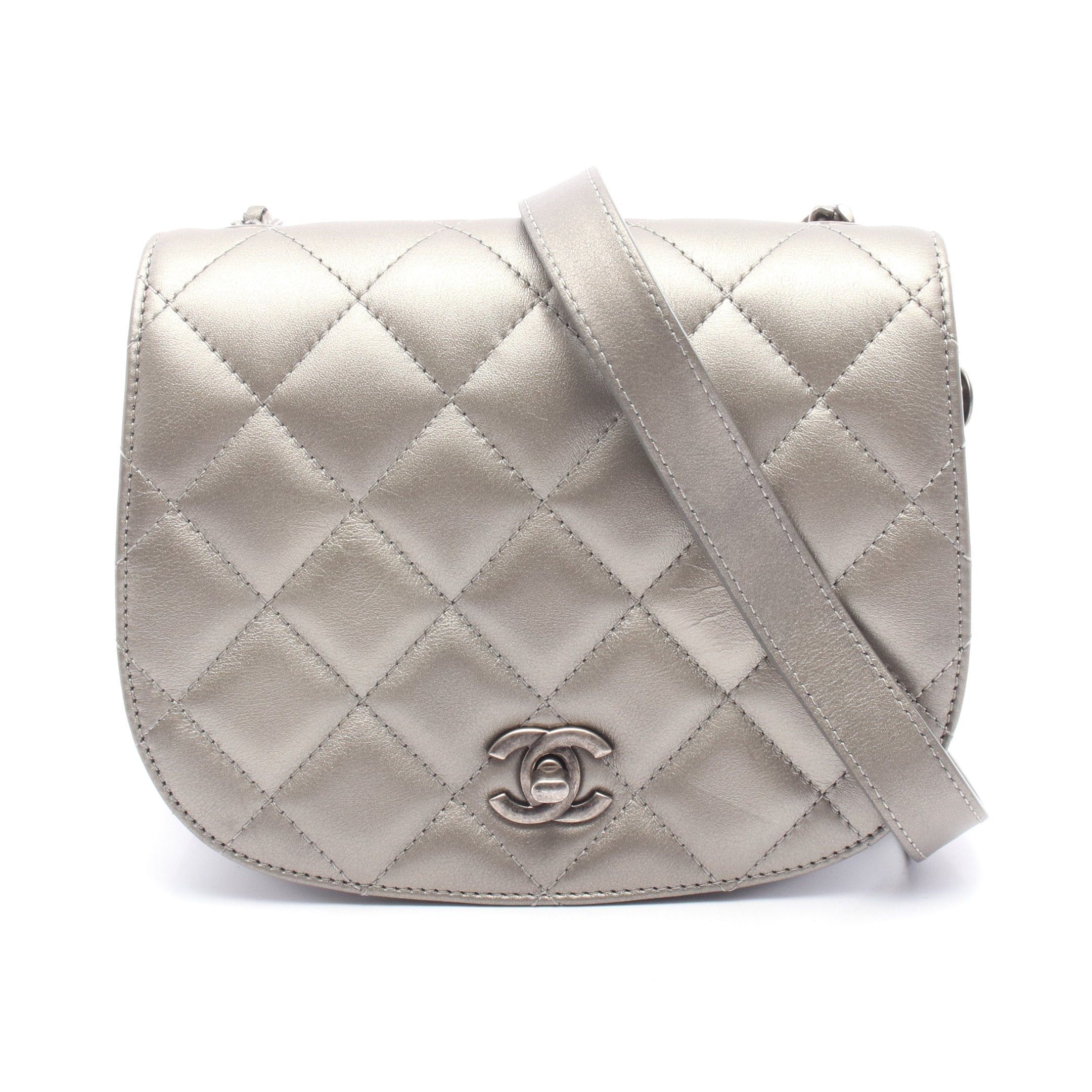 Chanel Chain Shoulder Bag Leather Champagne Gold Silver Hardware