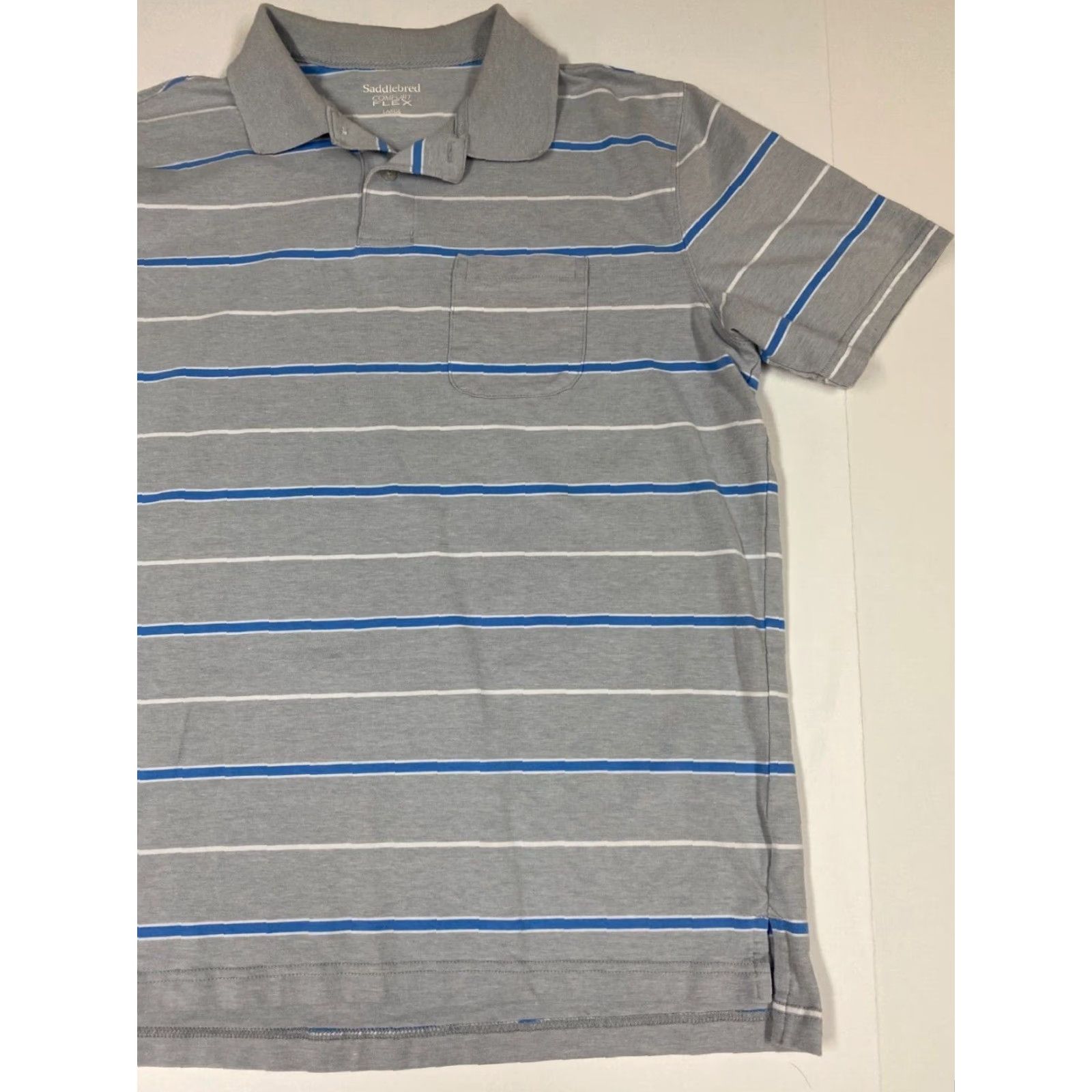 Vintage Saddlebred Polo Shirt L Regular Gray Striped Comfort flex Short Sleeve Men Size US L / EU 52-54 / 3 - 2 Thumbnail