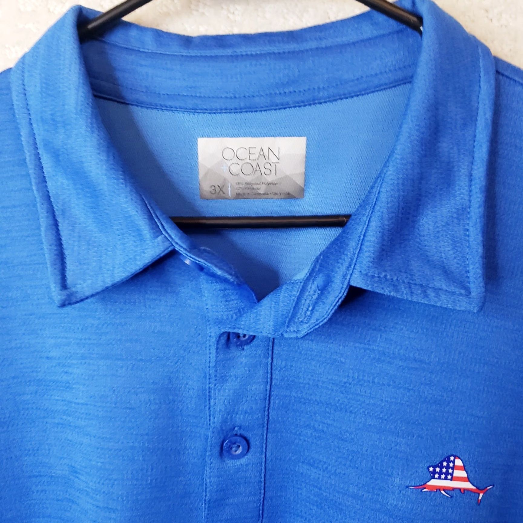 Vintage Ocean & Coast Polo Shirt Men's 3XL Blue Short Sleeve Collared Button Front Fish Logo Pattern Heathered Regular Fit Shirt Size US XXL / EU 58 / 5 - 5 Thumbnail