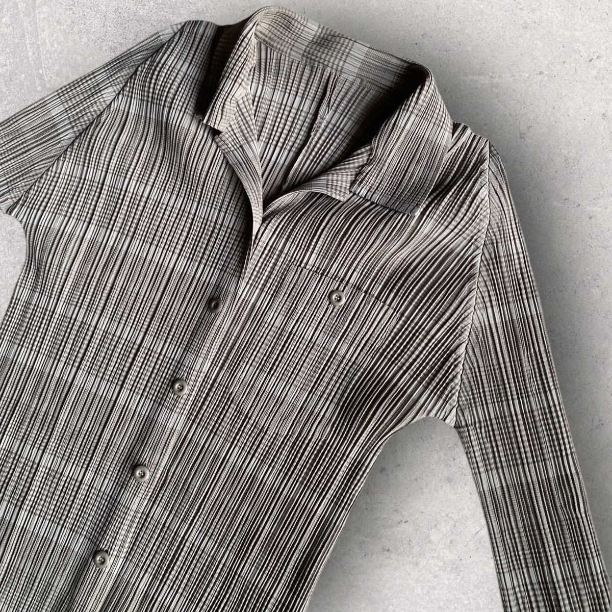 Pleats Please Grey Plaid Jacket Shirt