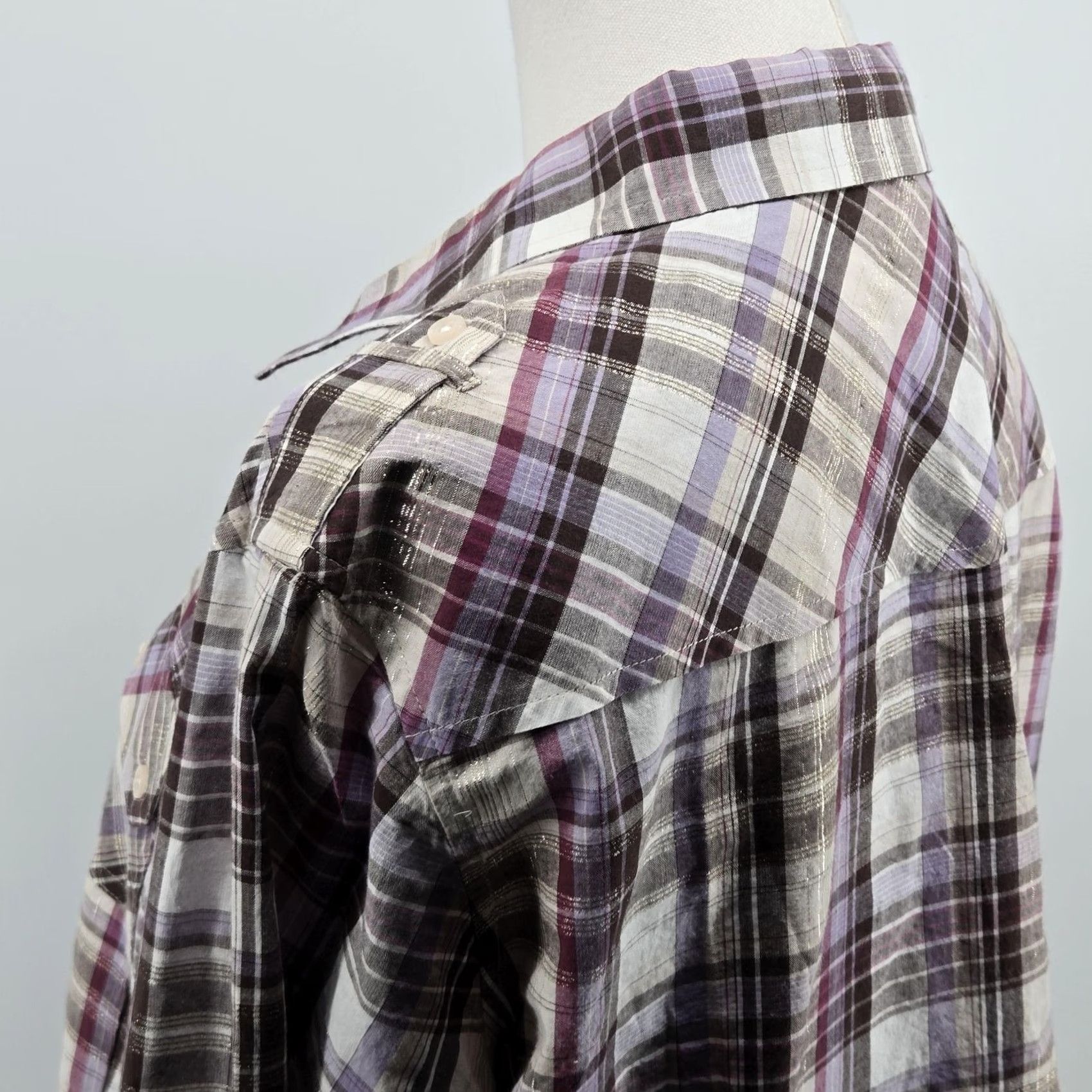 Ariat Ariat Button-Up Womens XXL Purple Plaid Fitted Embroidered Glitter Collared Shirt Size XXL / US 16-18 / IT 52-54 - 5 Thumbnail