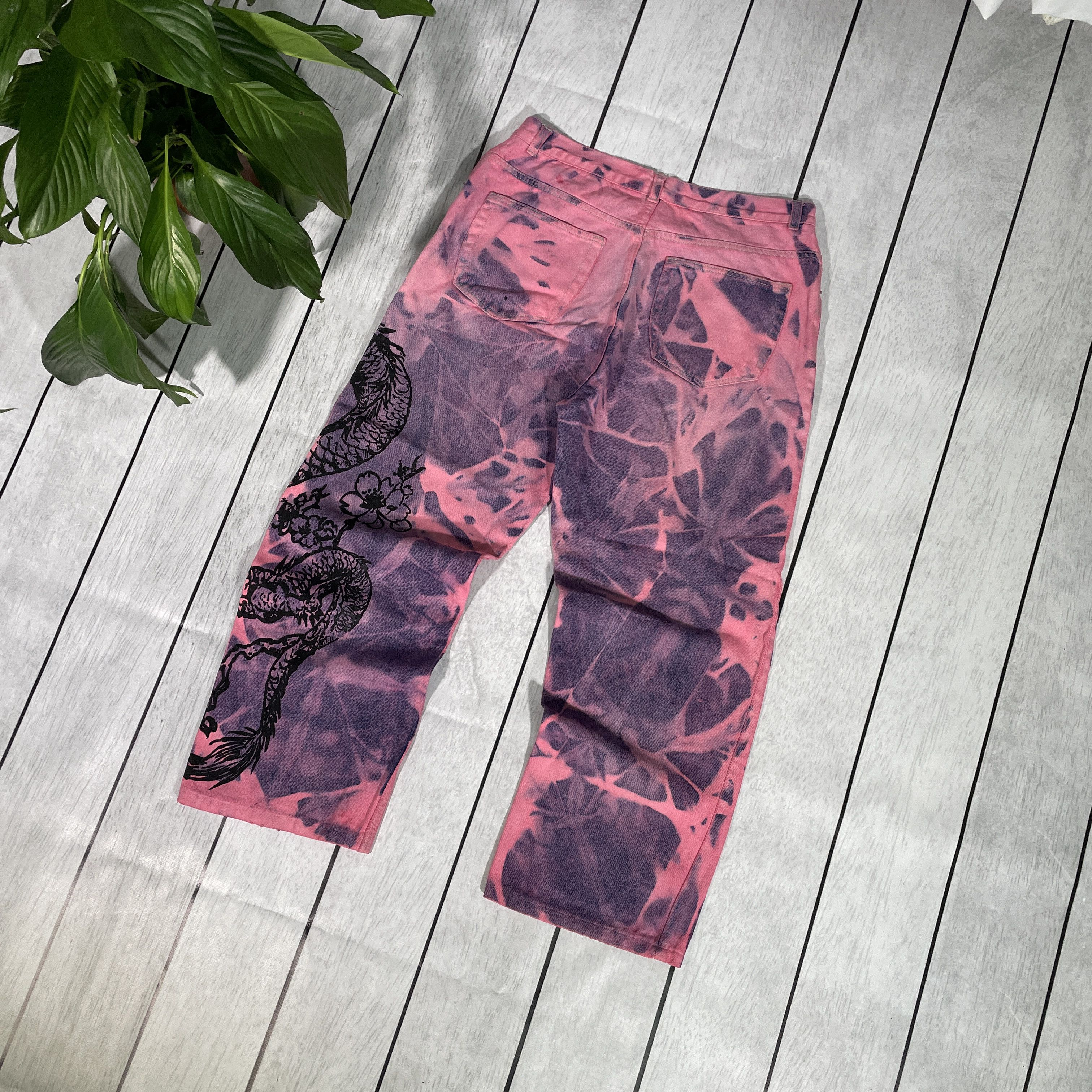 George Custom Reworked Denim Jeans Dragon – Unique Acid Wash Finish Size US 36 / EU 52 - 8 Thumbnail