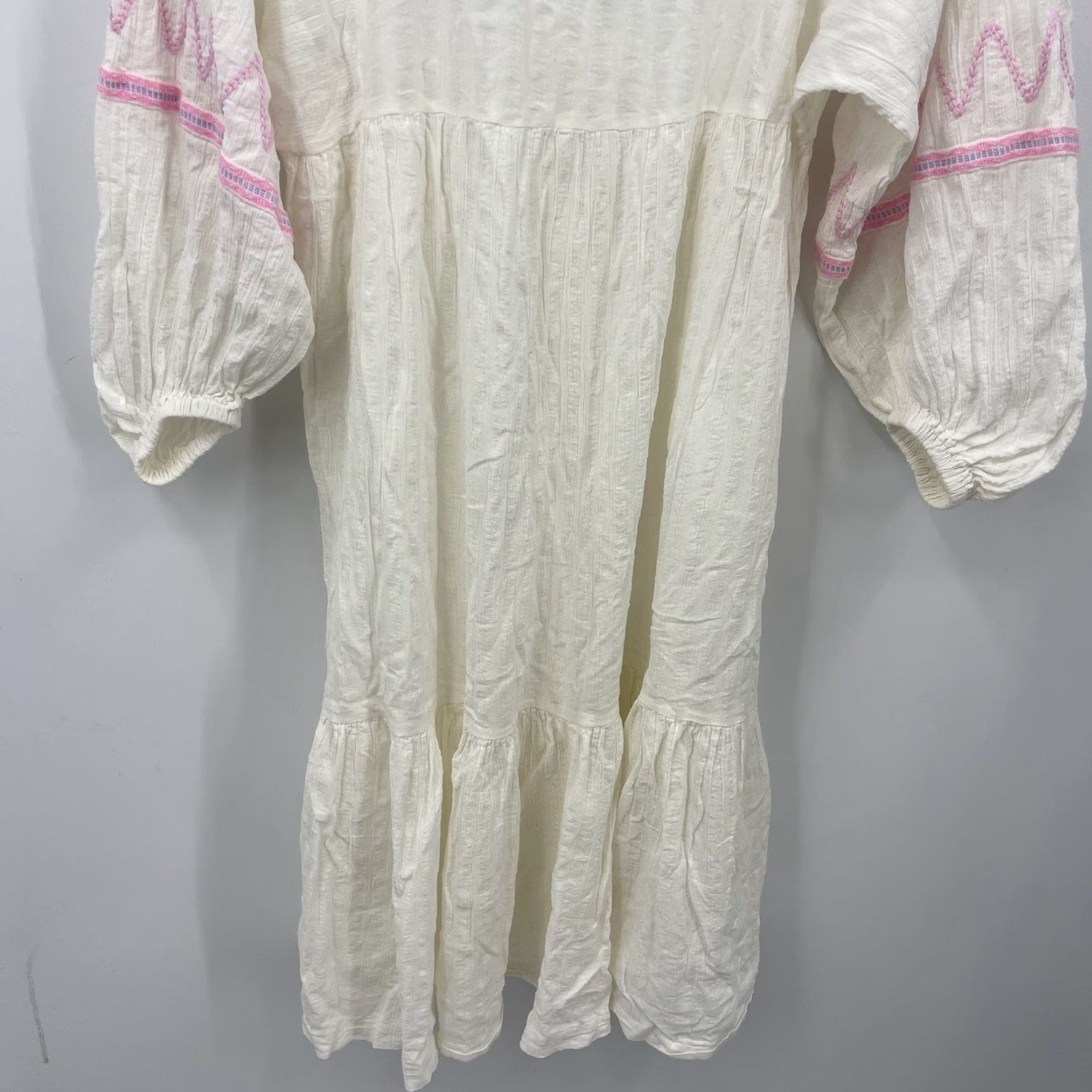 Vintage Pitusa Womens Dress Pitusa Ivory Knit 3/4 Sleeve Embroidered Cottagecore Knee Length L Petite M/L Sh fit Bohemian Beach Summer Holiday Womens Size L / US 10 / IT 46 - 6 Thumbnail