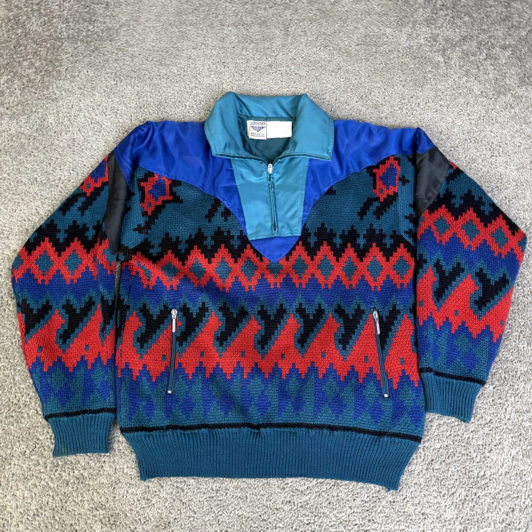 Spyder VINTAGE Spyder Ski Sweater Mens M Wind Stopper Geometric 1/4 Zip Wool Knit Jacket/Coat Mid-Length Casual Mens Size US M / EU 48-50 / 2 - 3 Thumbnail