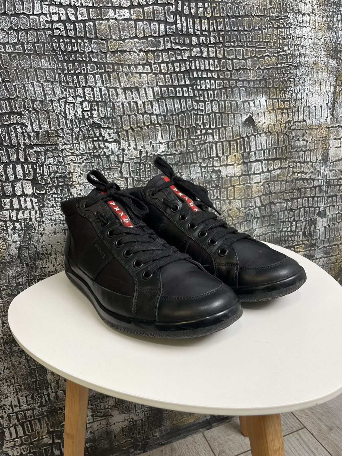 Prada Prada Shoes Black High Top Sneakers Leather Shoes Size US 9 / EU 42 - 1 Thumbnail