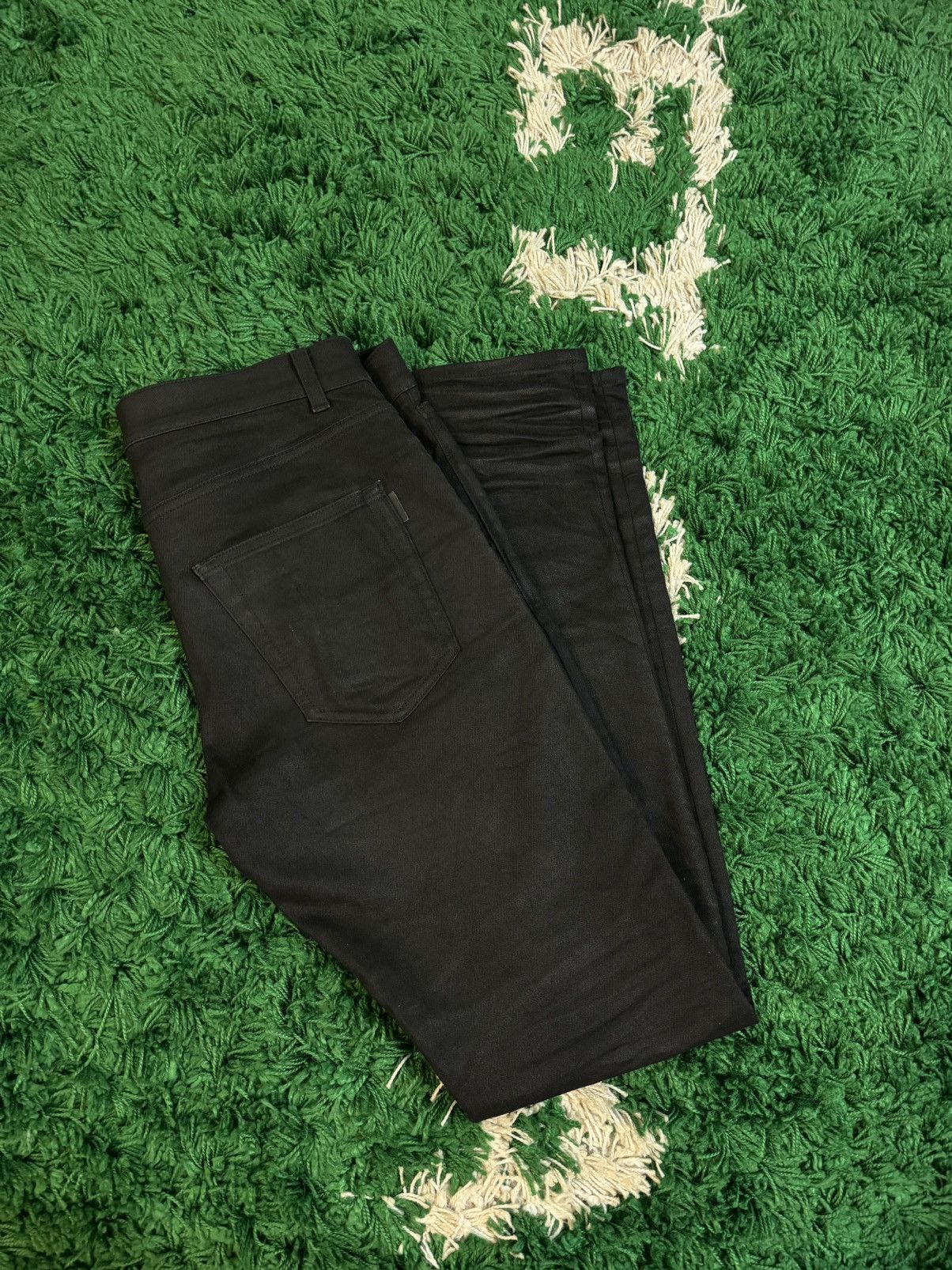 HEDI SLIMANE X SAINT LAURENT PARIS YSL COATED BLACK DENIM