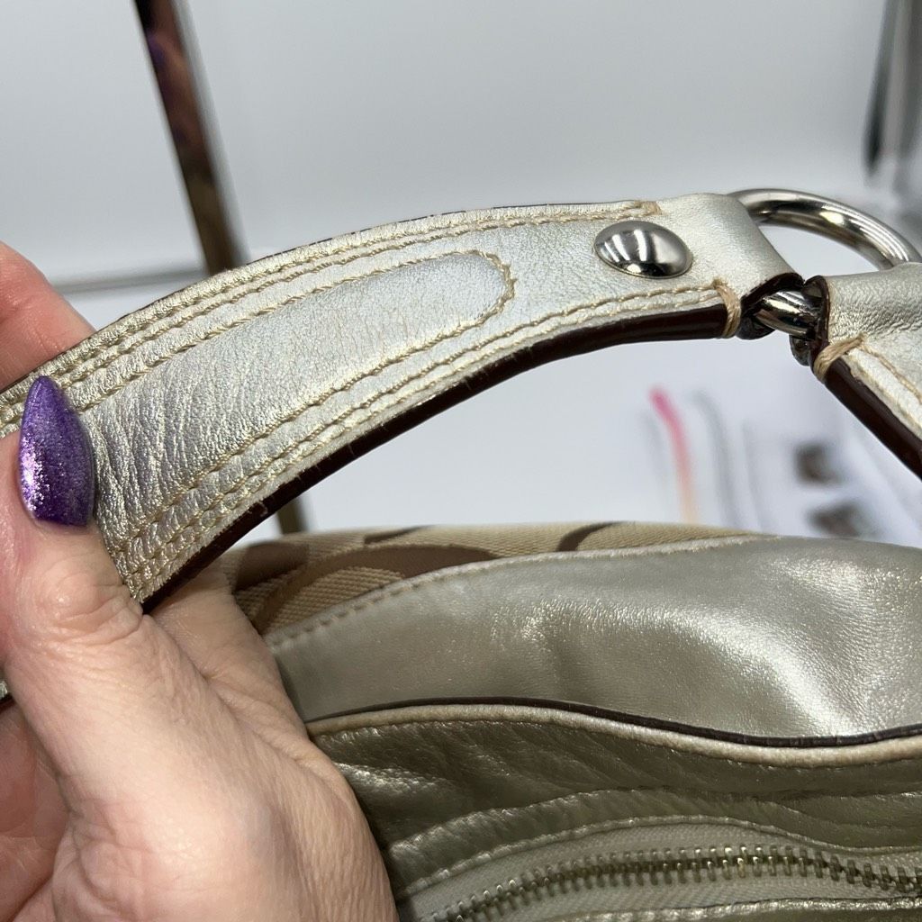 Coach COACH Signature ZOE HOBO Khaki/metallic Jacquard Leather Bag Size ONE SIZE - 7 Thumbnail