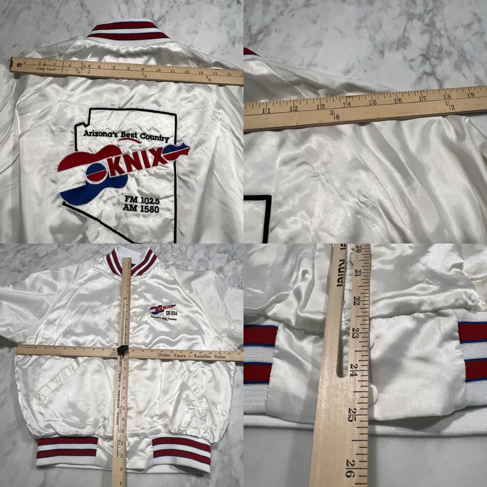 Vintage VINTAGE Knix FM 102.5 Satin Bomber Jacket White Large Arizona Country Music Mens Size US L / EU 52-54 / 3 - 8 Thumbnail