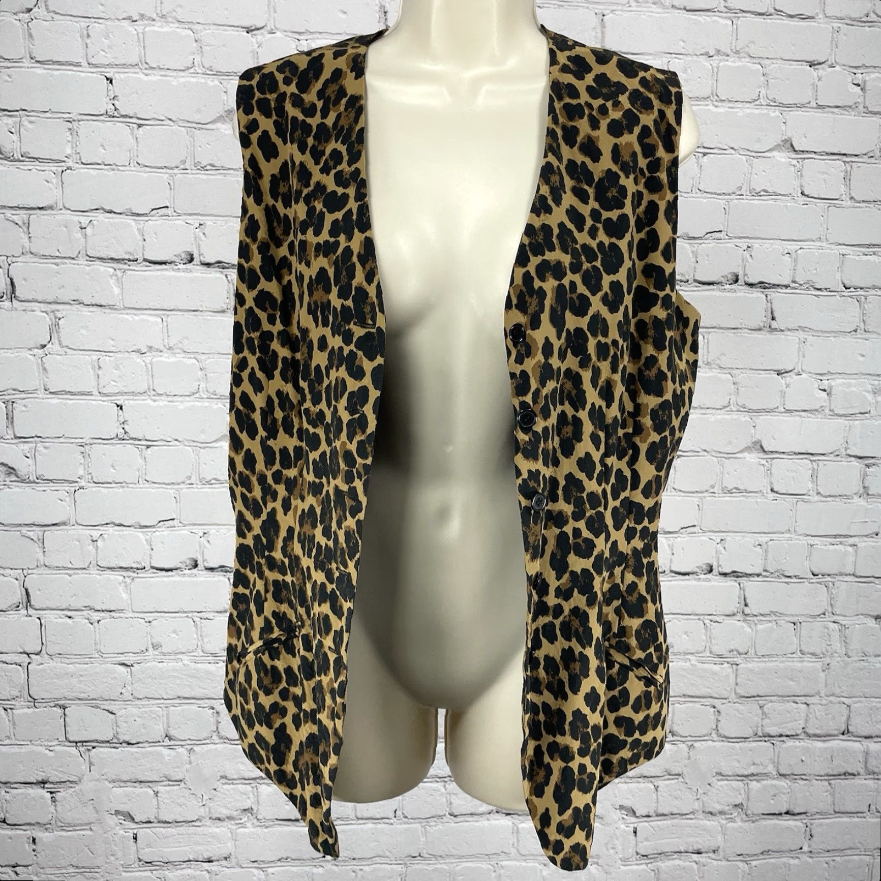 Bloomingdale’s Vest Shirt 10 Multicolor Leopard 100% Silk Button Up Lined Top Women (Regular) Vintage No