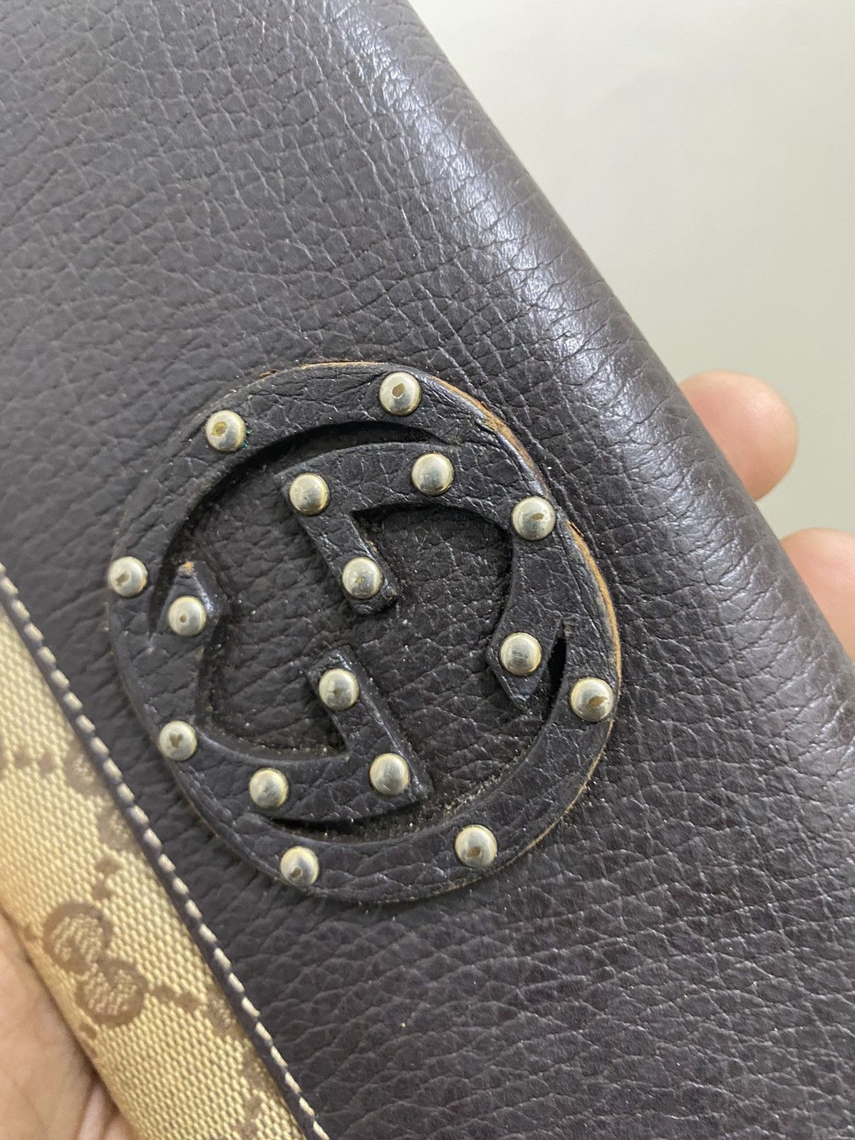 Gucci Gucci Beige/Brown GG Stud Canvas And Leather Flap Wallet Size ONE SIZE - 5 Thumbnail