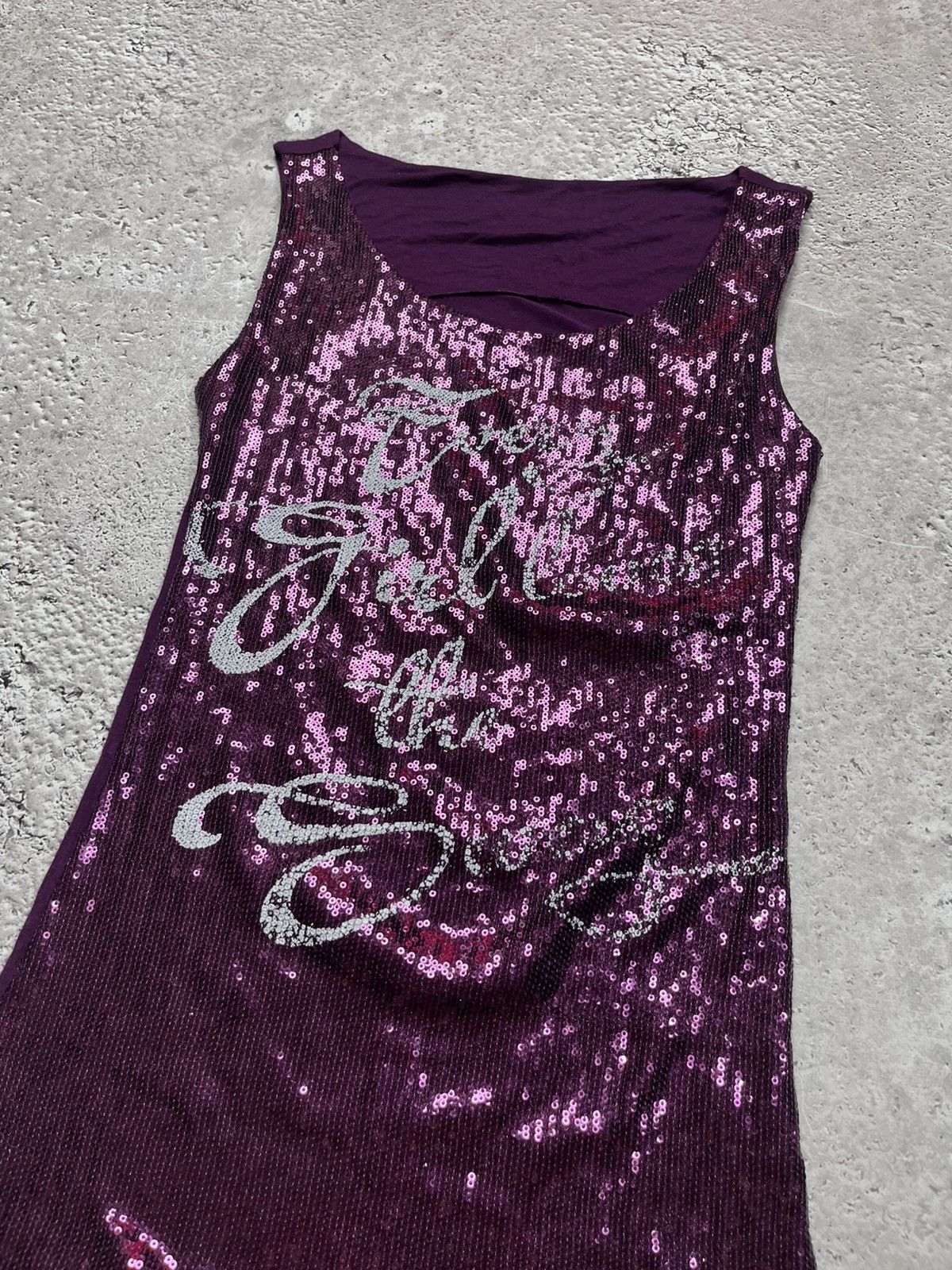 Other Y2K Purple Sequin Tank Top “Every Girl Loves the Swag” Size XS / US 0-2 / IT 36-38 - 3 Thumbnail