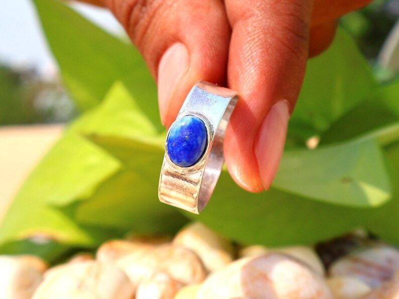 Handmade Lapis Lazuli Band Ring, Handmade Sterling Silver Ring, Gifts Size ONE SIZE - 6 Thumbnail