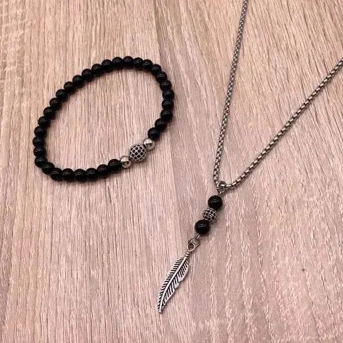 Jewelry Beaded Bracelet + Charm Feather Pendant Necklace Size ONE SIZE - 1 Thumbnail