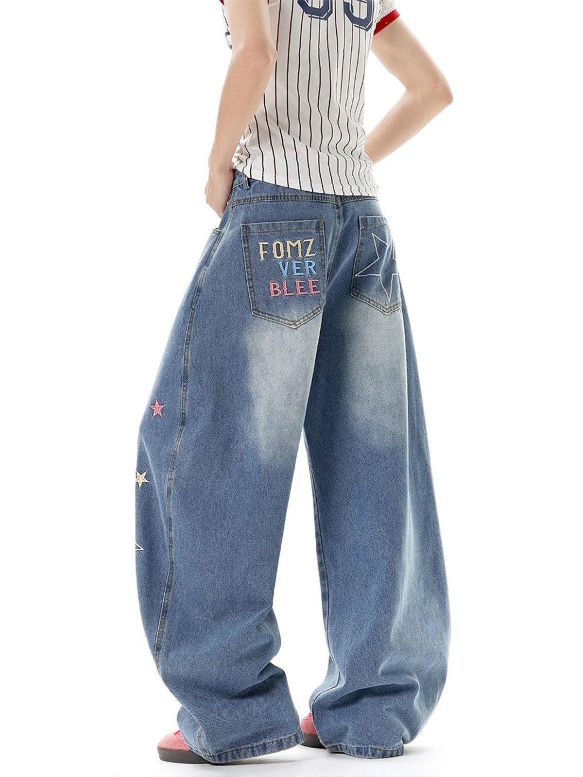 Japanese Brand Men's Star-Embroidered Wide-Leg Jeans Size US 32 / EU 48 - 5 Thumbnail
