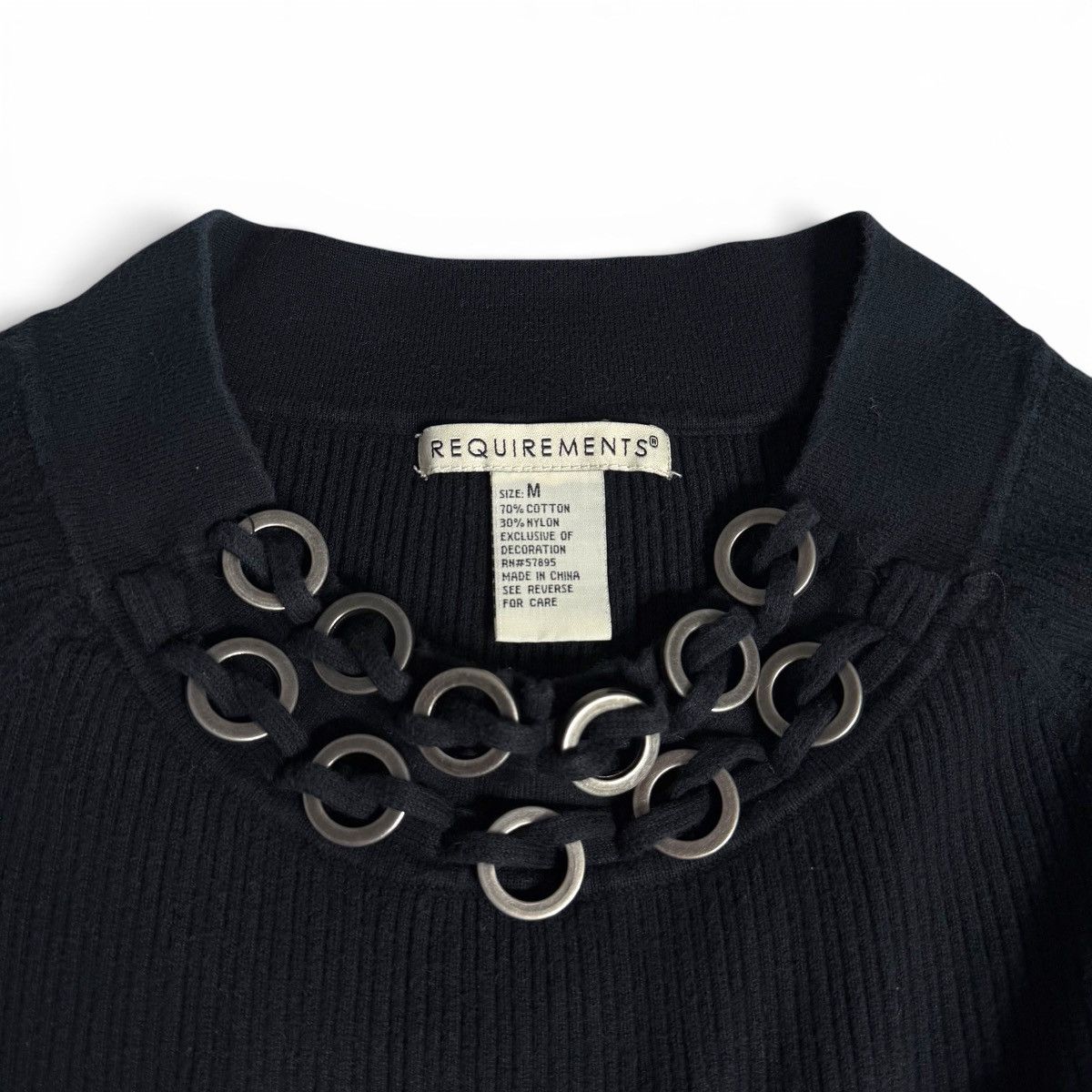 Other Black Ribbed Grommet Studded Scoop Neck 3/4 Sleeve Sweater Size M / US 6-8 / IT 42-44 - 3 Thumbnail