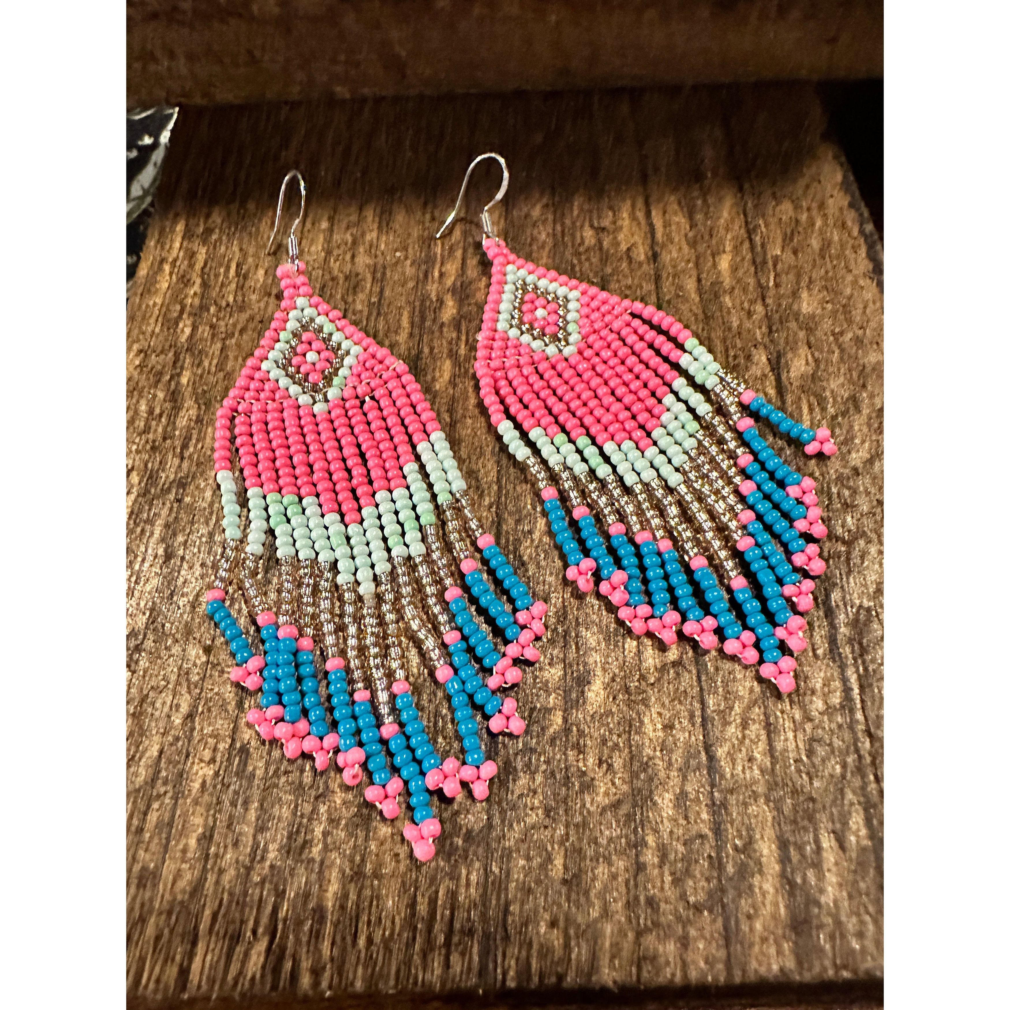 Other Navajo-Inspired Boho Seed Bead Dangle Earrings in Pink and B Size ONE SIZE - 8 Thumbnail