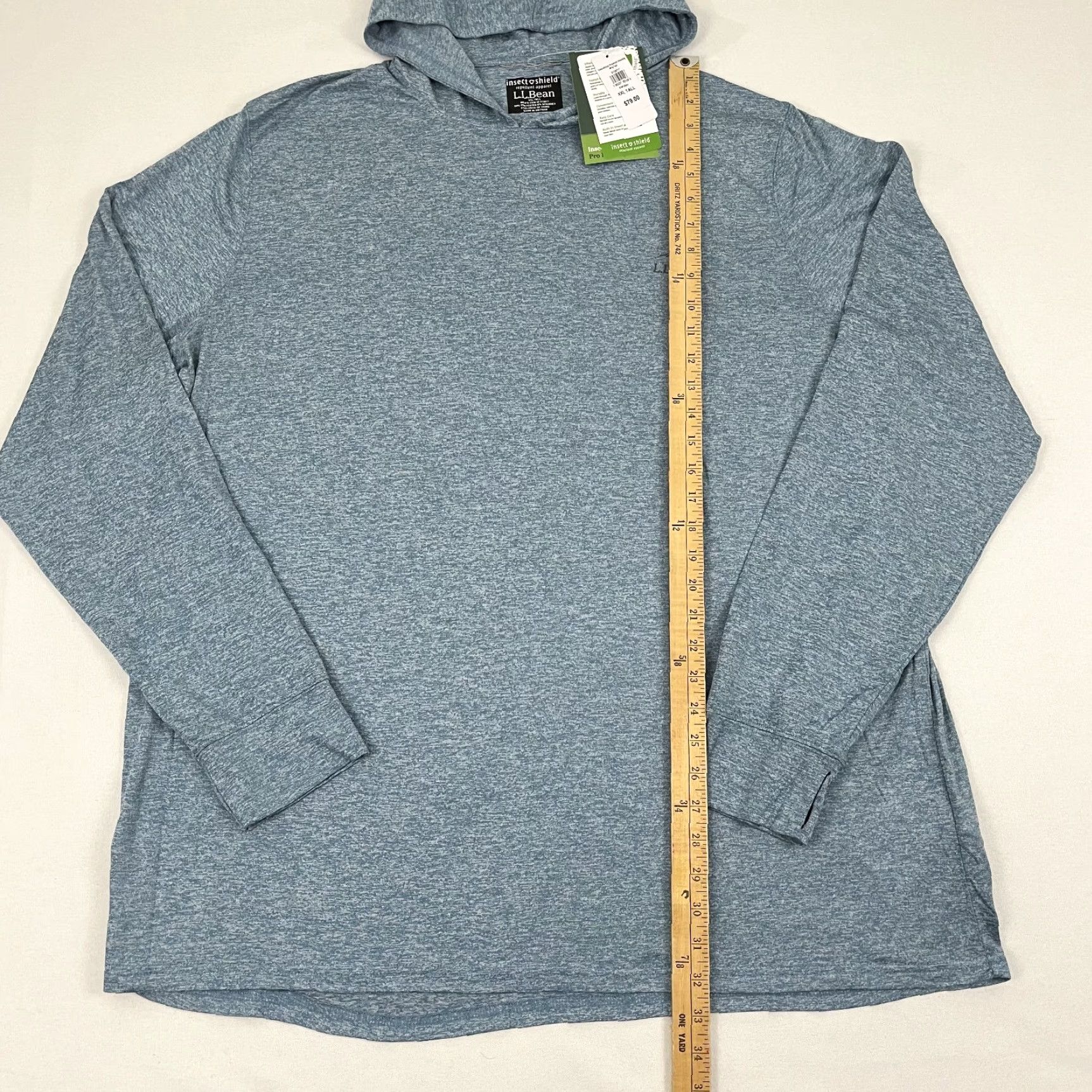 Vintage LL Bean Insect Shield ProKnit Hoodie Mens 2XLT Tall Heather Blue Hiking Stretch Size US XXL / EU 58 / 5 - 4 Thumbnail