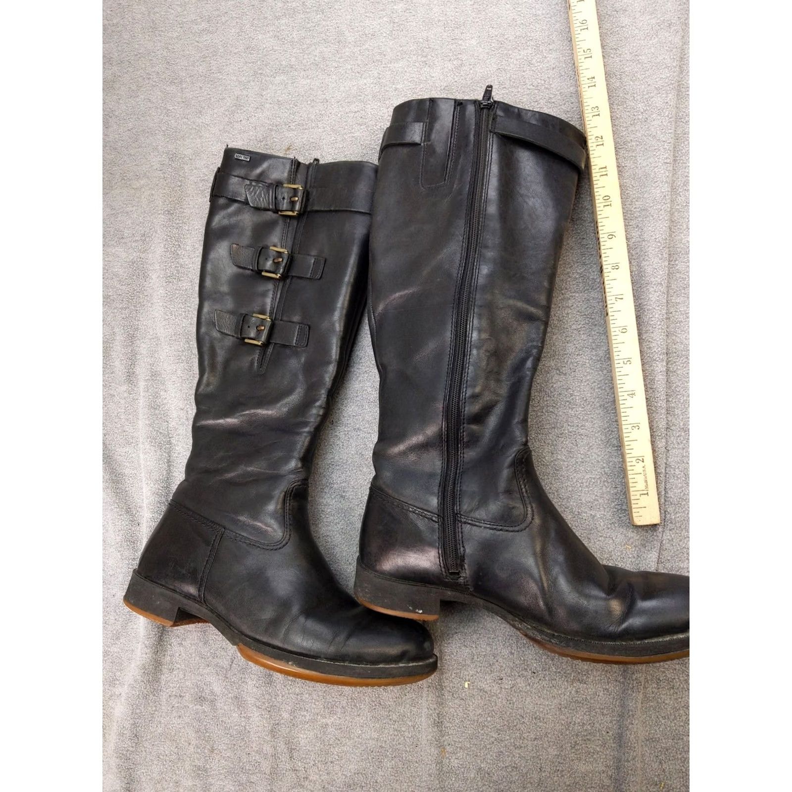Ecco ECCO Boots Womens 7.5 38 Black Leather Knee High Buckle Gore-Tex Riding Boot - Waterproof Zippered Casual Winter Shoes Womens Size US 8 / IT 38 - 2 Thumbnail