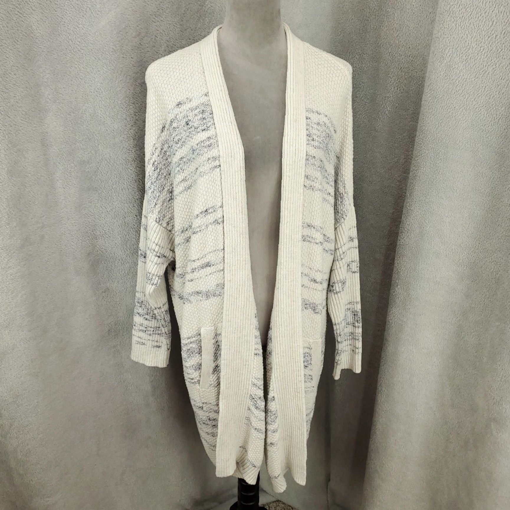 J. Jill J. Jill Cardigan Womens 1X Open Front Sweater Ivory Knit Long Sleeve Bohemian Classic Designer Vintage No Size XL / US 12-14 / IT 48-50 - 2 Thumbnail