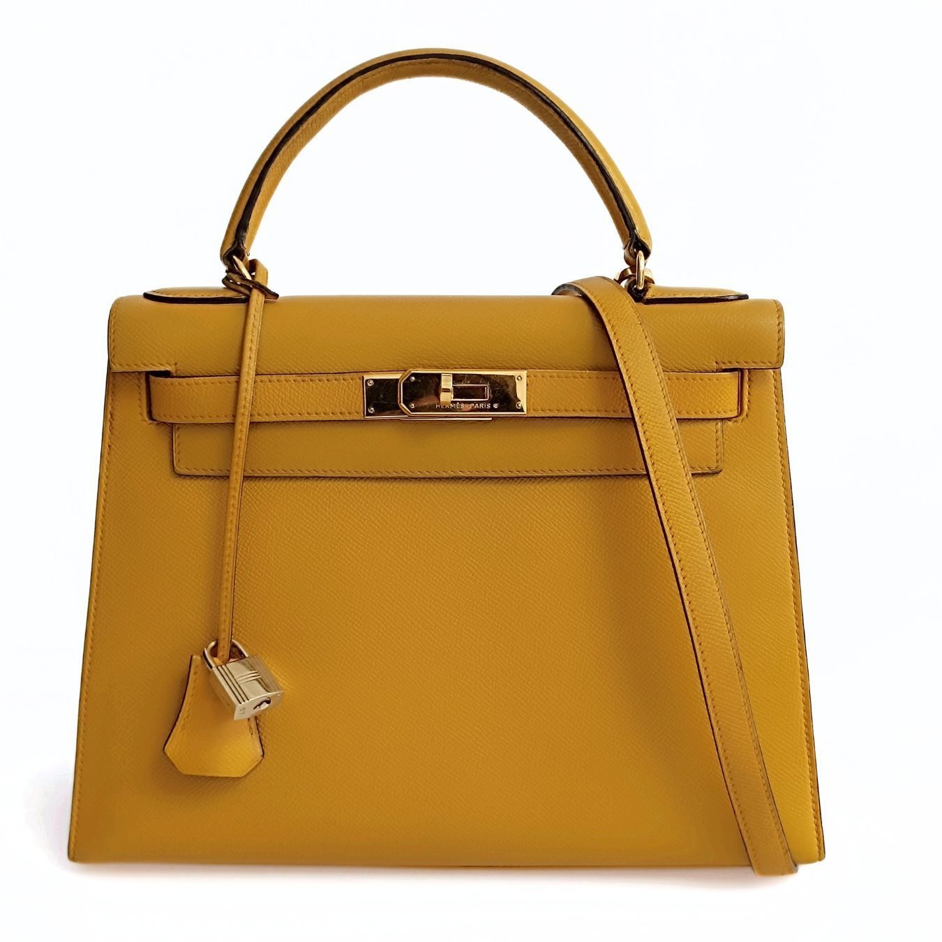 image of Hermes Kelly 28 Shoulder Bag In Courchevel Yellow Gold Le.., Women's