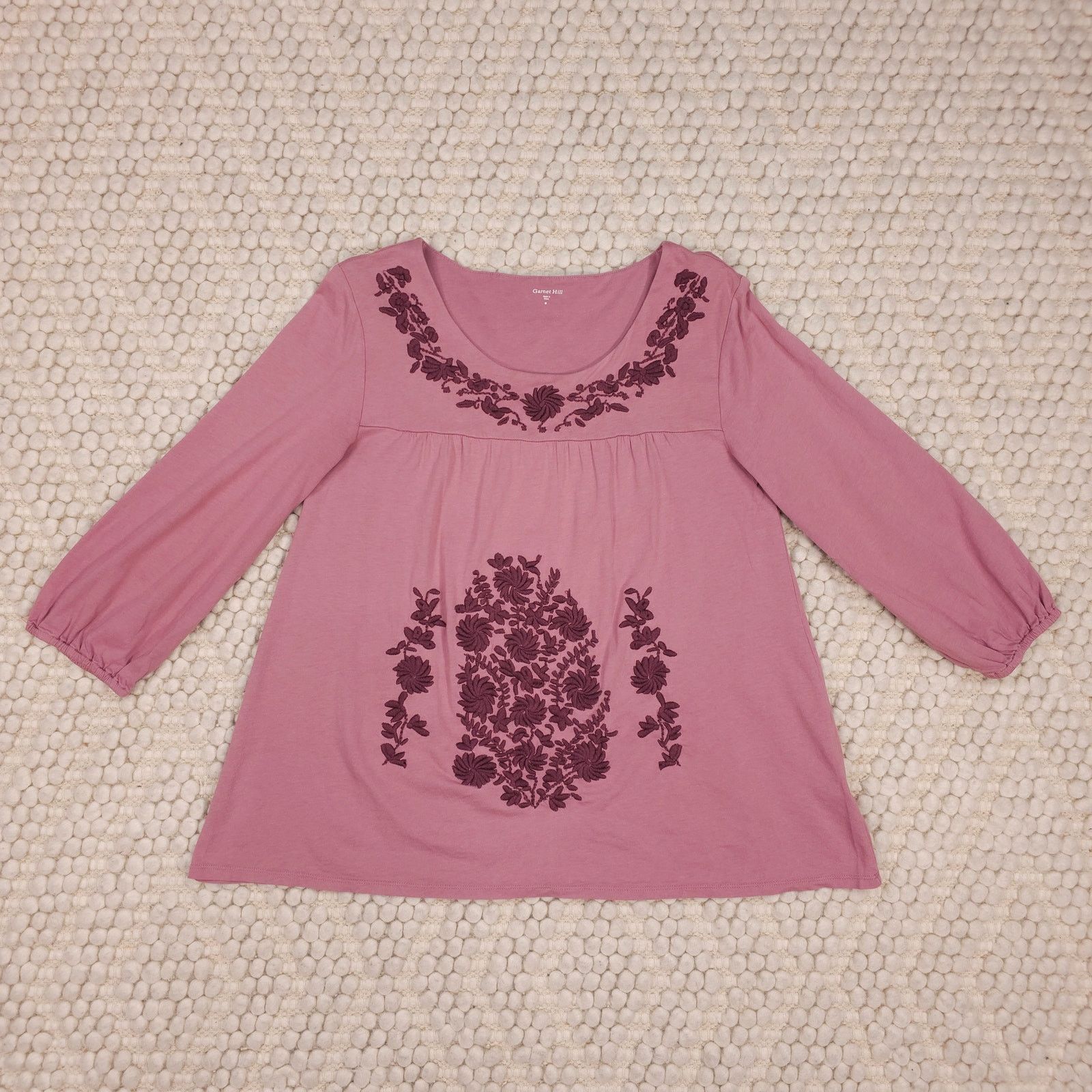 Other Garnet Hill Folkloric Embroidered Cotton Tee Mauve Pink M Size M / US 6-8 / IT 42-44 - 6 Thumbnail