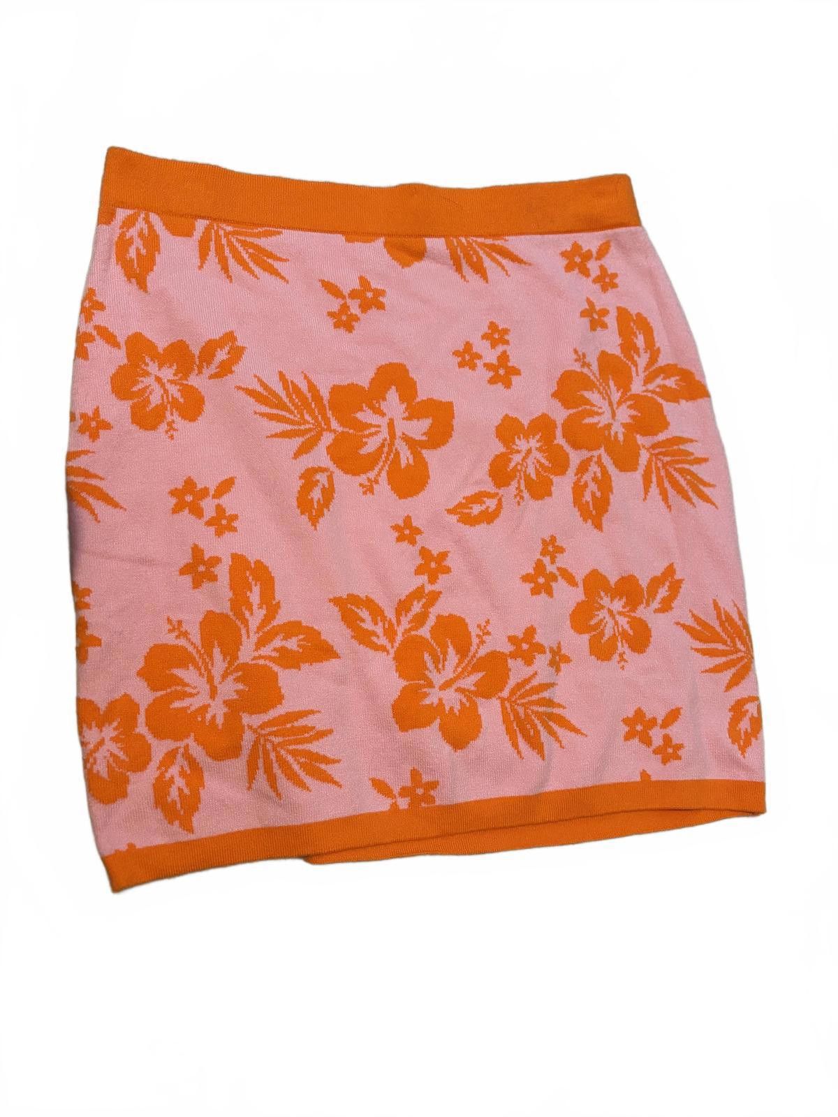 Designer Knit Floral Print Mini Skirt - Pink & Orange Tropical Vibes Size 32" / US 10 / IT 46 - 1 Thumbnail