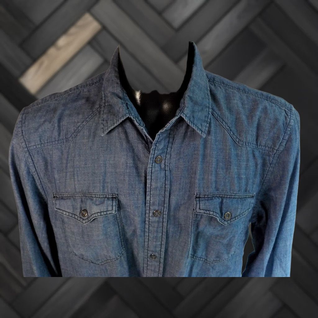 Guess G by GUESS LS Western Cut Snap Front Denim Shirt Blue Cotton XL Mens Shirt Size US XL / EU 56 / 4 - 1 Thumbnail
