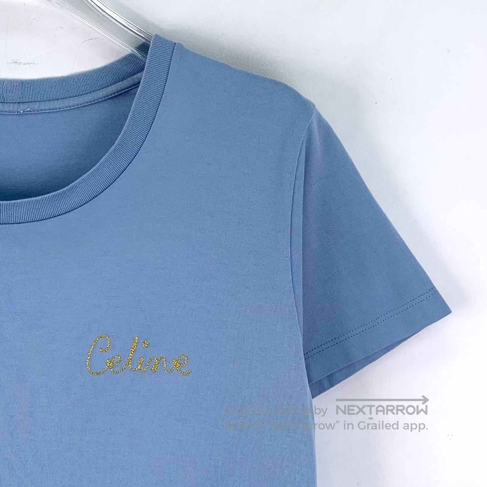 Celine CELINE Blue logo lettering foil cotton round neck short sl Size US S / EU 44-46 / 1 - 3 Thumbnail