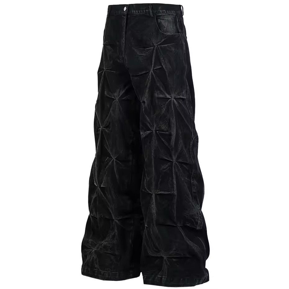 Japanese Brand Retro Washed Deconstructed Pleated Wide Leg Jean Pant Size US 32 / EU 48 - 3 Thumbnail