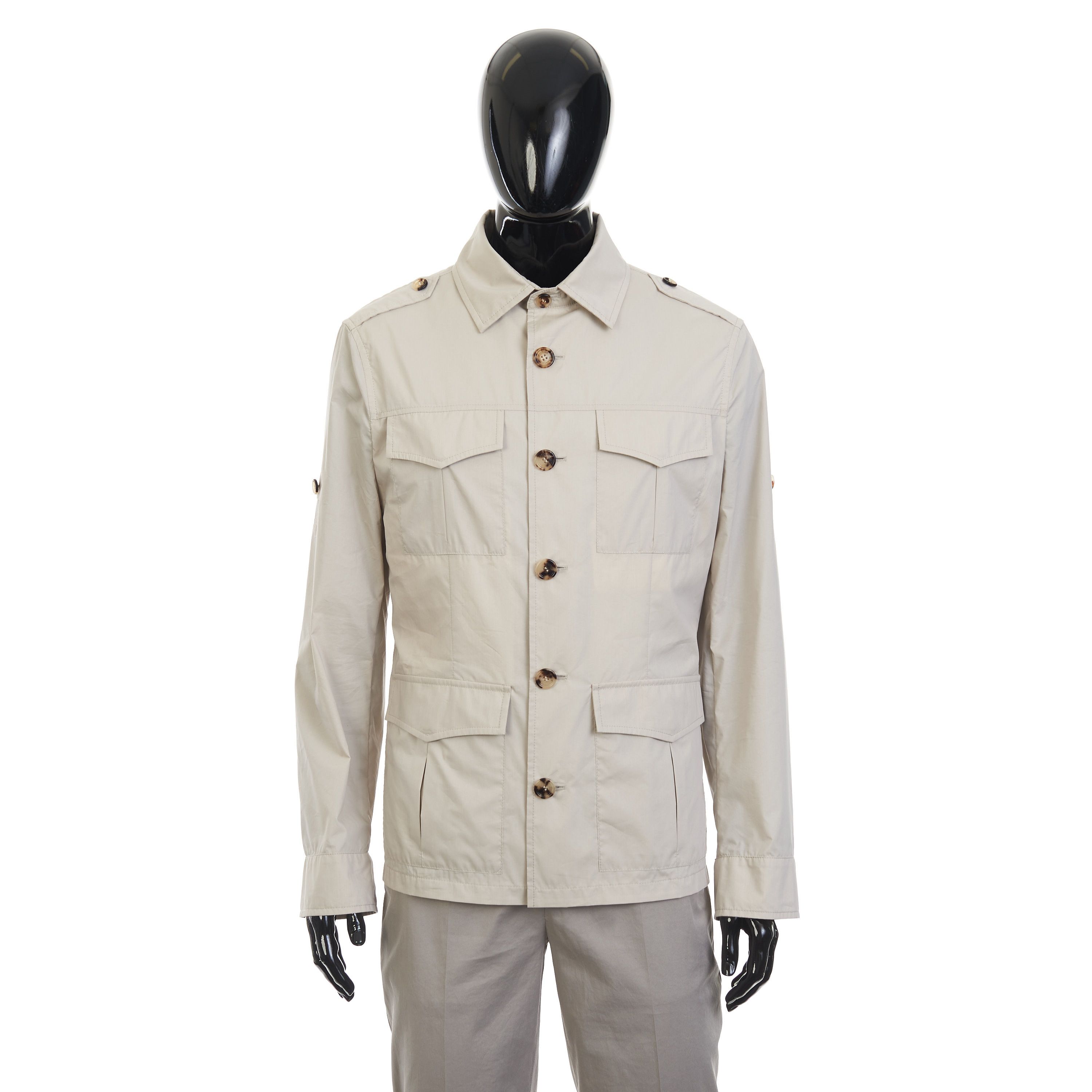 Brunello Cucinelli Light Beige Waterproof Jacket - Cotton Canvas, Multi Pockets Size US L / EU 52-54 / 3 - 1 Thumbnail