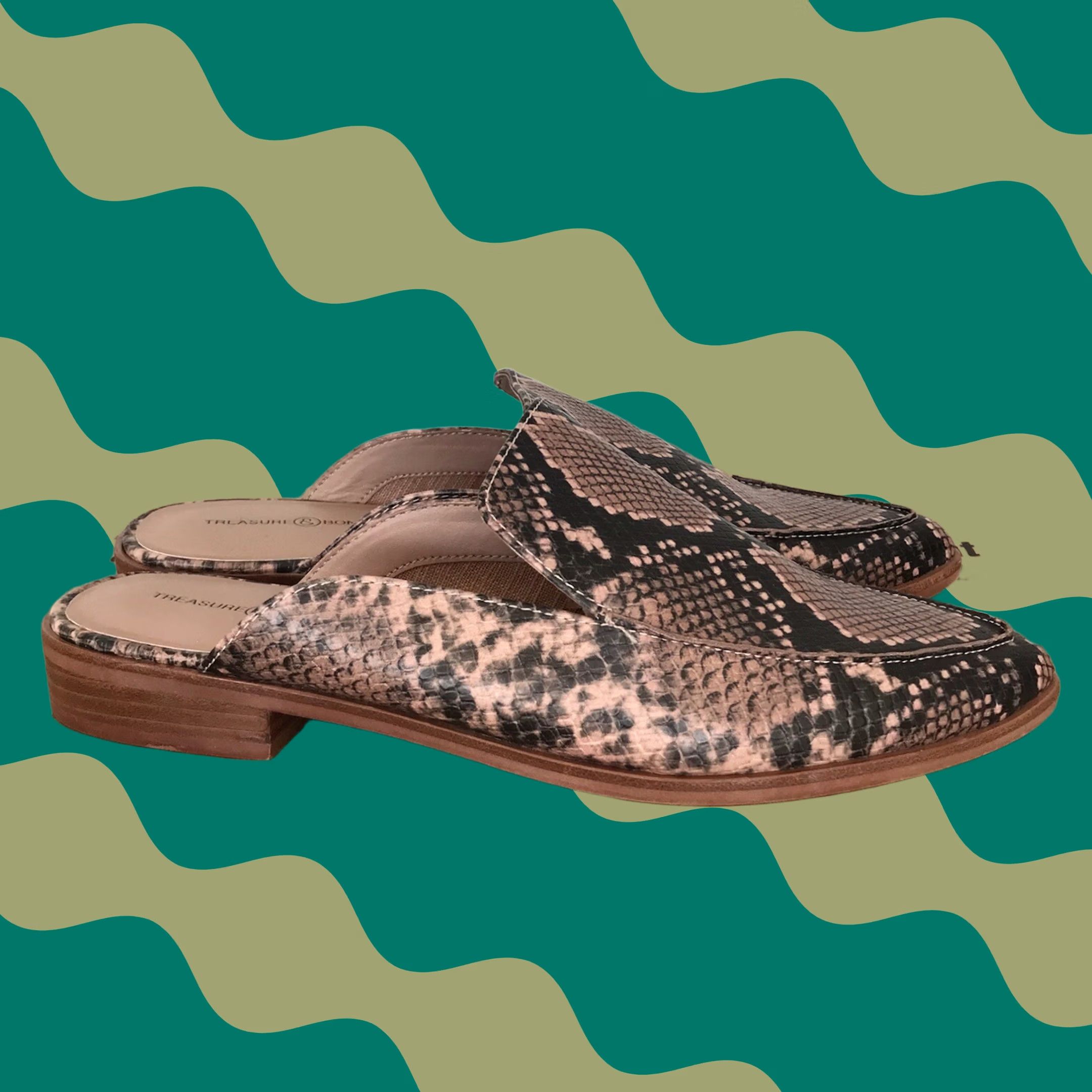 Treasure & Bond Treasure & Bond Women Tan Kallie Faux Snakeskin Slip-On Comfort Mules Flats 8.5M Size US 7 / IT 37 - 1 Thumbnail