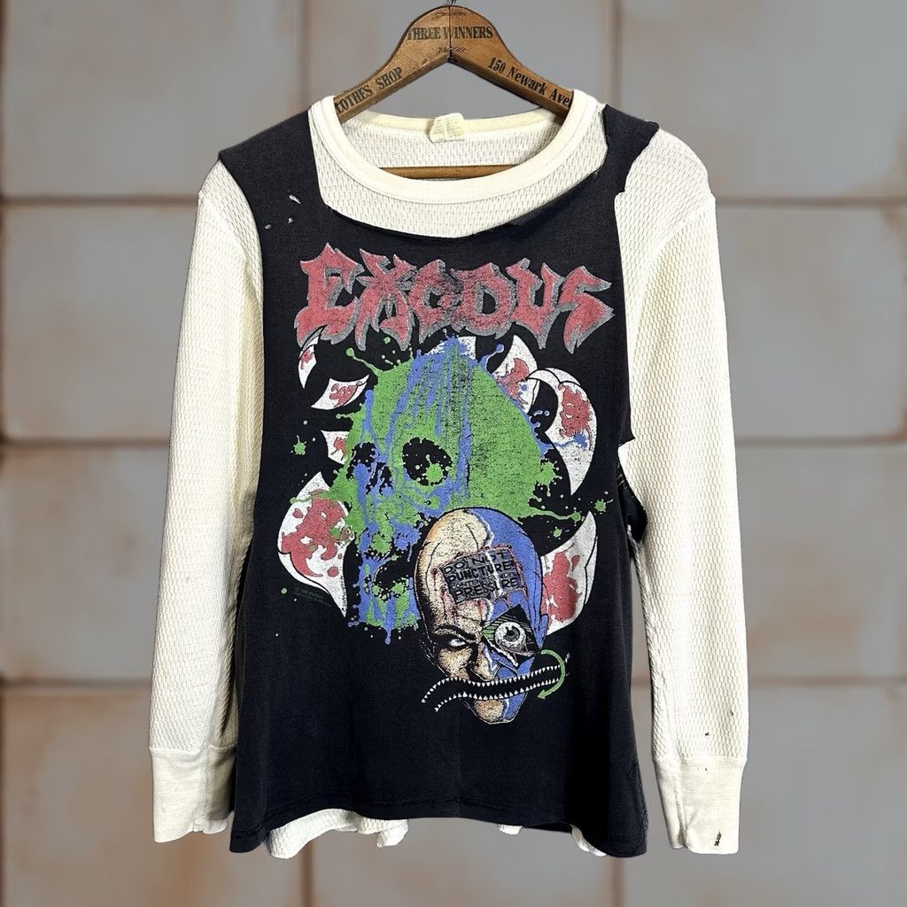 Vintage VINTAGE Exodus Thrash Under Pressure Tour Shirt 1990 Metal Rock Med Distressed Mens Size US M / EU 48-50 / 2 - 1 Thumbnail