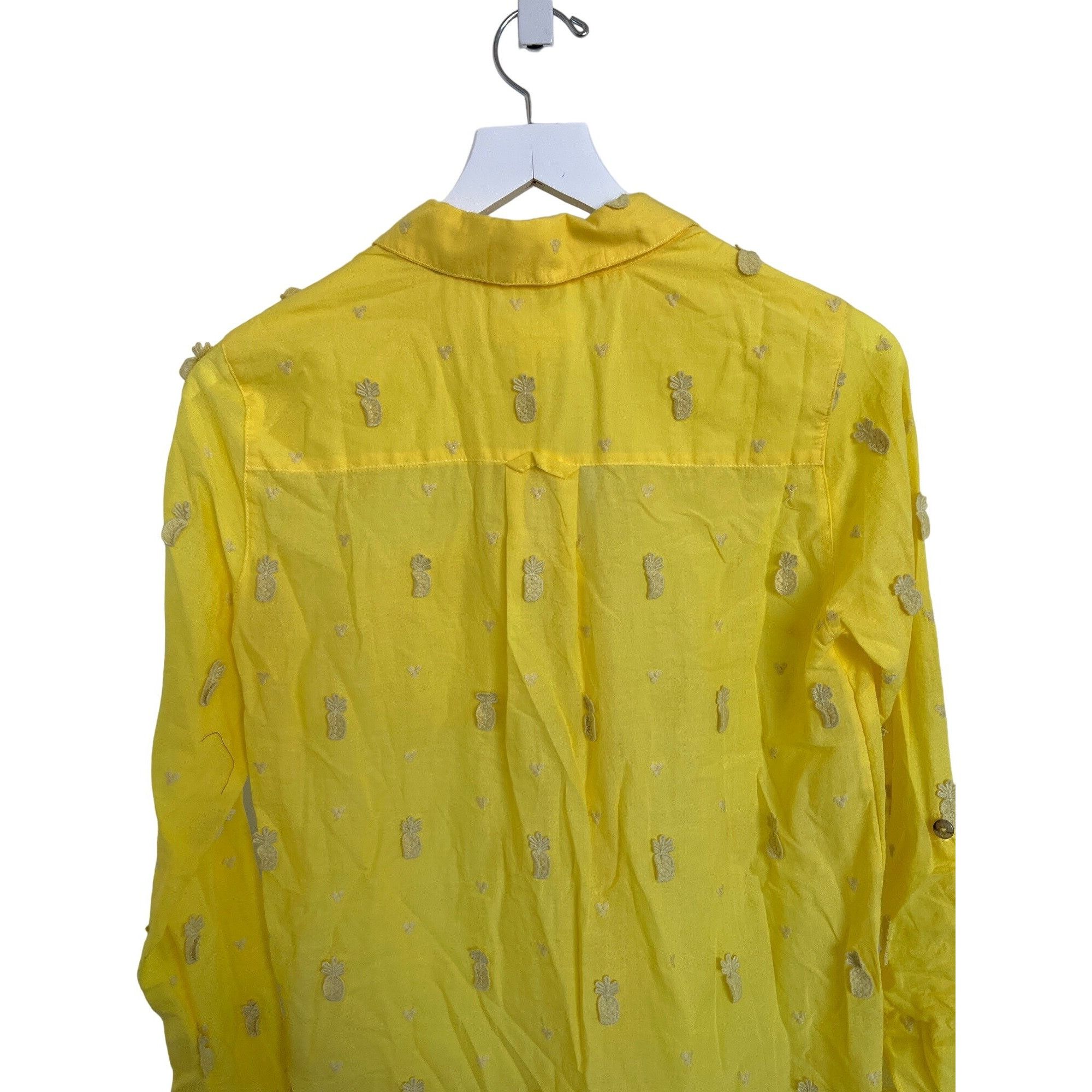 Anthropologie Maeve Yellow Whimsical Pineapple Embroidery Button-Down Shir Size XS / US 0-2 / IT 36-38 - 8 Thumbnail