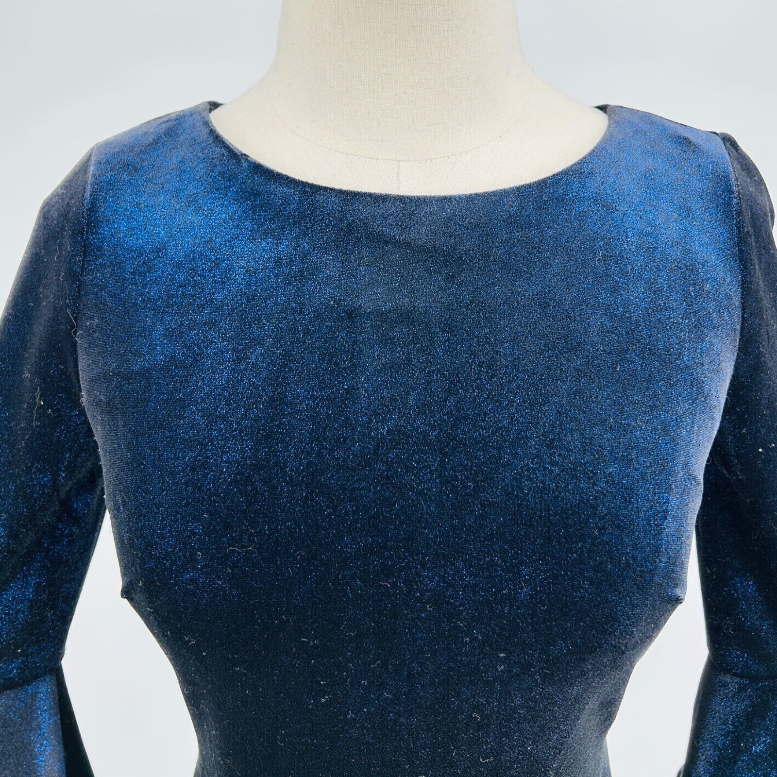 Calvin Klein NWT Calvin Klein Blue Metallic Velvet Midi Dress Size XS / US 0-2 / IT 36-38 - 2 Thumbnail