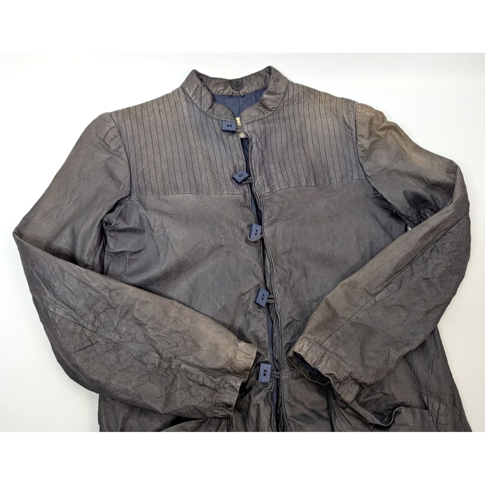 Vintage Alta Moda In Pelle Leather Jacket Rectangle Wooden Buttons Made in Italy Faded Leather Jacket Women One Size Gray Vintage No Size ONE SIZE - 2 Thumbnail