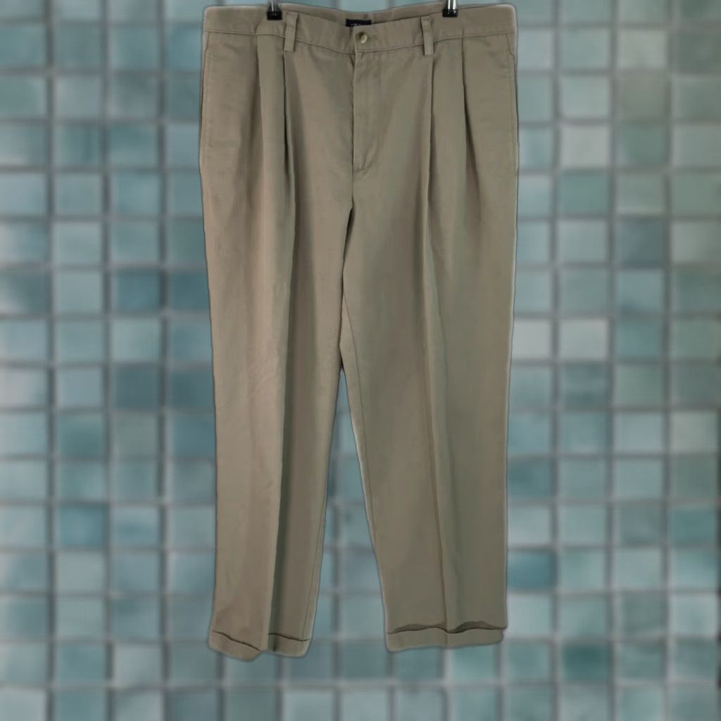 Izod Izod Mens Dress Pants Flat Front Straight Leg Khaki Beige 36X30 Casual Formal Mens Sized 36X30 Size US 36 / EU 52 - 1 Thumbnail