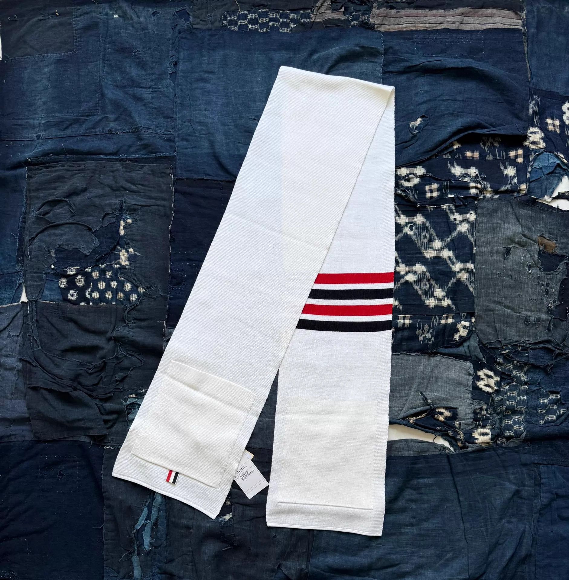 Thom Browne Thom Browne 4-Bar Ribbed Merino Wool Scarf White Size ONE SIZE - 1 Thumbnail