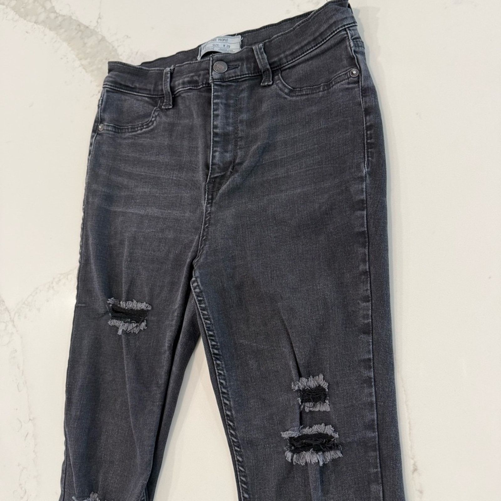 Free People Free People Distressed High Rise Black Denim Jeans Womens 29 Size 29" - 3 Thumbnail