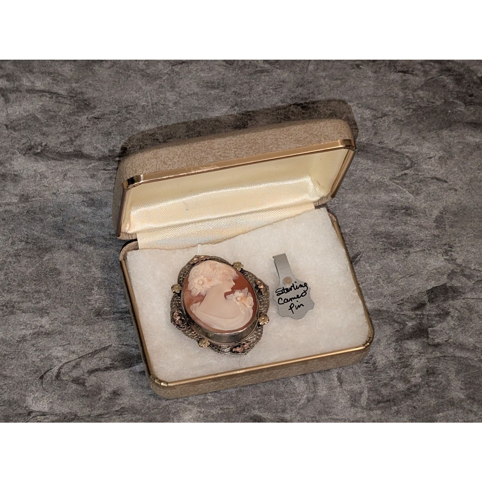Vintage VTG 1990s Cameo Pin Brooch .925 Sterling Silver Floral Frame Size ONE SIZE - 5 Thumbnail