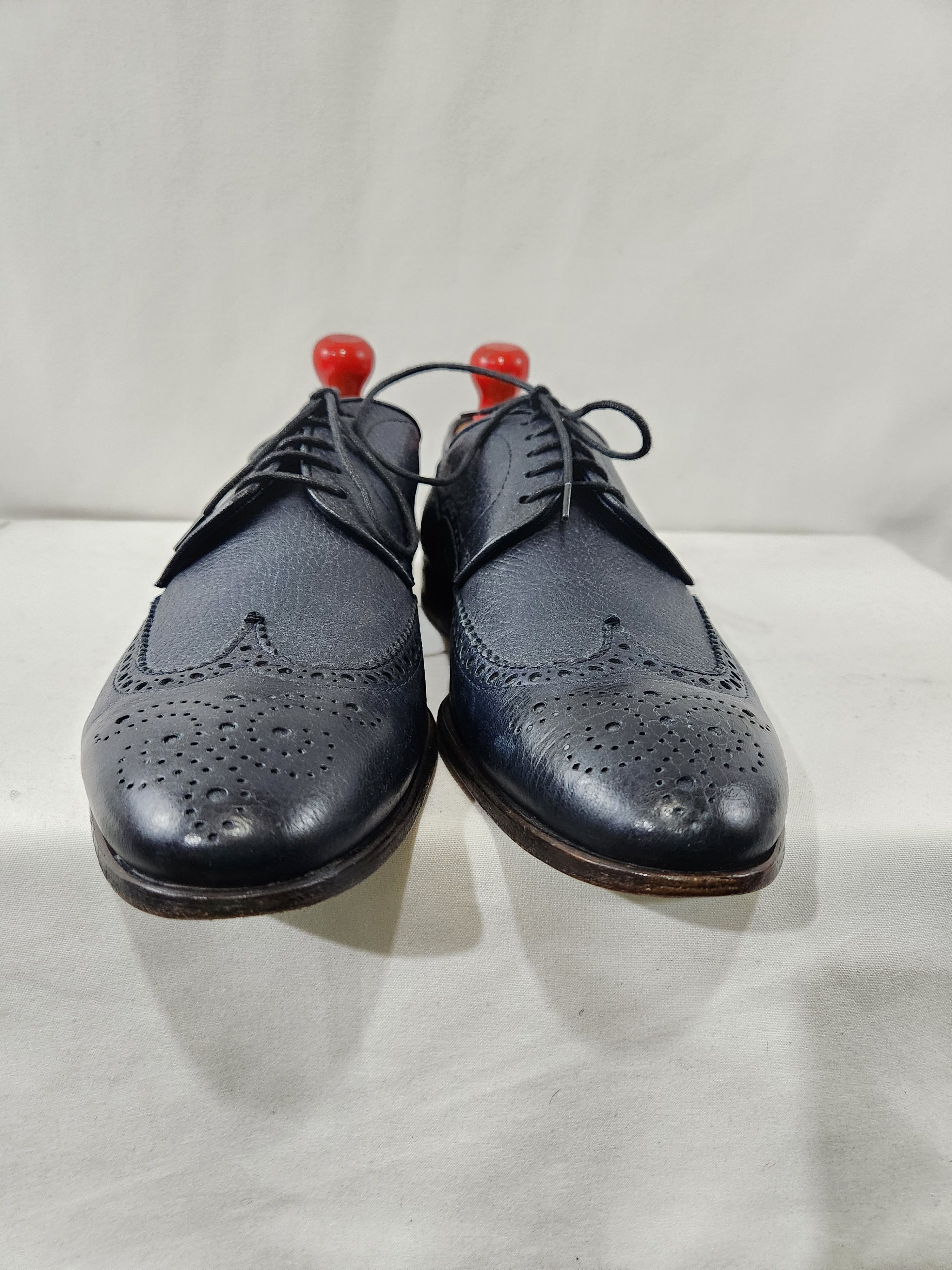 Henderson Deer Leather Navy Blue Wingtip Derby Made Italy 43.5 IT Size US 10.5 / EU 43-44 - 4 Thumbnail