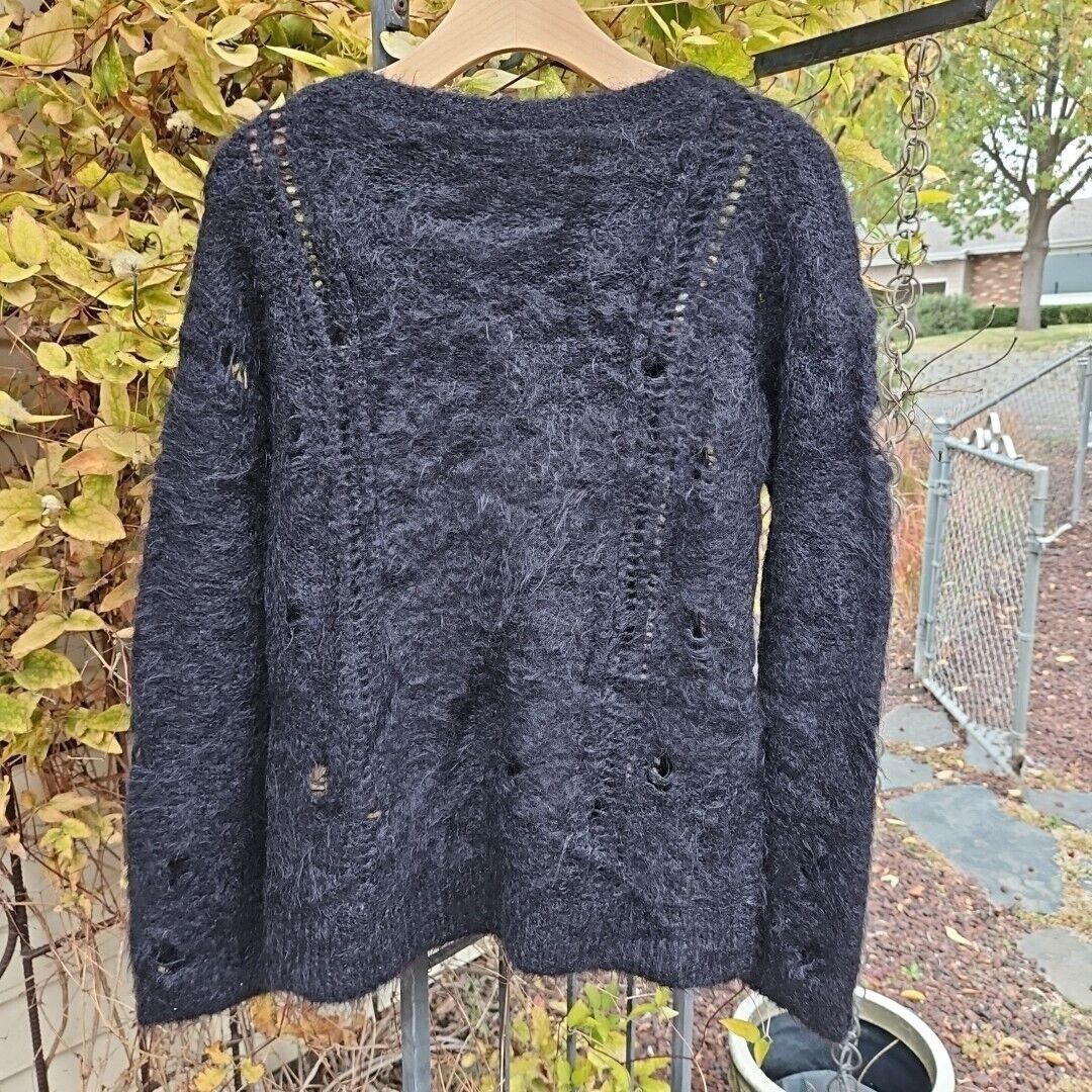 Designer 360 Sweater Alpaca Blend Womens Sz M Black 80s London Croche Size M / US 6-8 / IT 42-44 - 6 Thumbnail