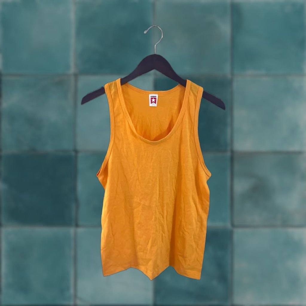 Vintage VINTAGE Bomark Tank Top Shirt Mens S Deadstock NWOT Made in USA 90s Athletic Gold Yellow Cotton/Poly Blend Solid 28.5” Long 23” Across Mens Size US S / EU 44-46 / 1 - 1 Thumbnail